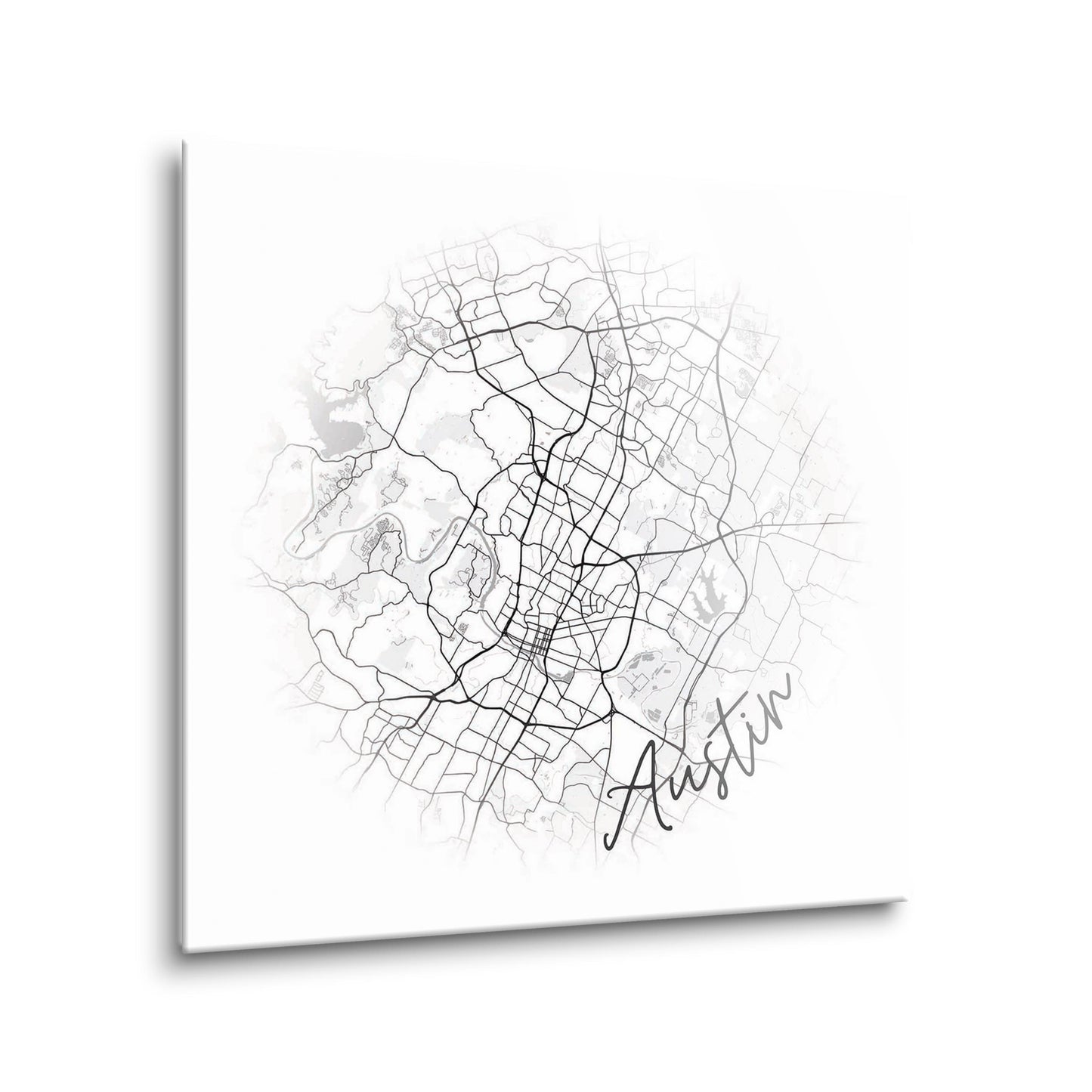Minimalistic B&W Texas Austin Circle Map | Hi-Def Glass Art | Eaches | Min 2