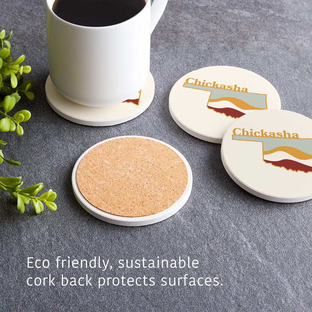 Modern Minimalist Oklahoma State Chickasha | Absorbent Coasters | Set of 4 | Min 2