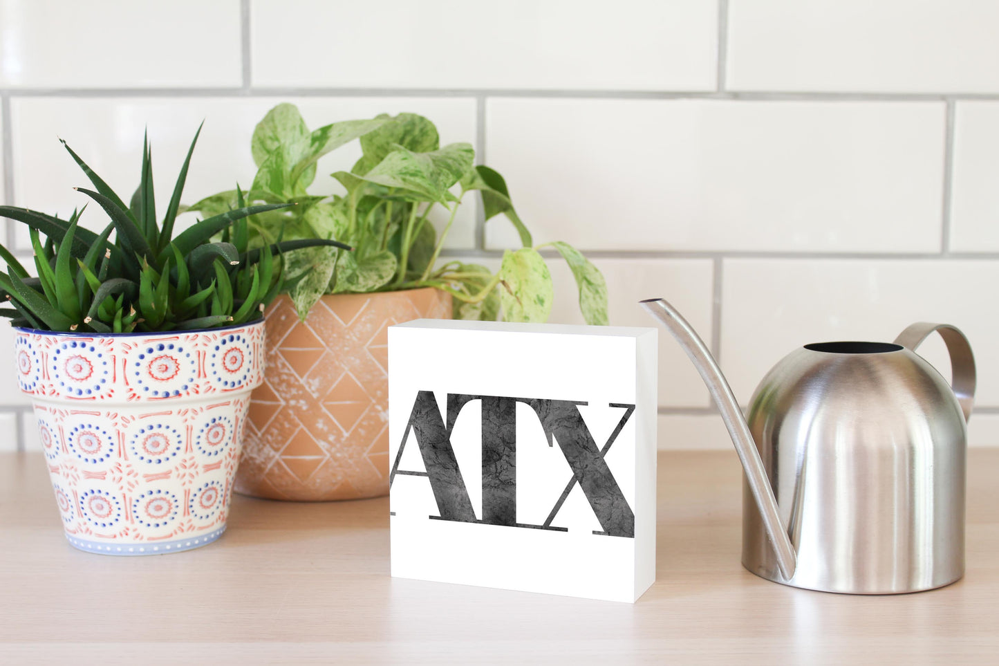 Minimalistic B&W Texas Austin White Initials | Wood Block | Eaches | Min 4