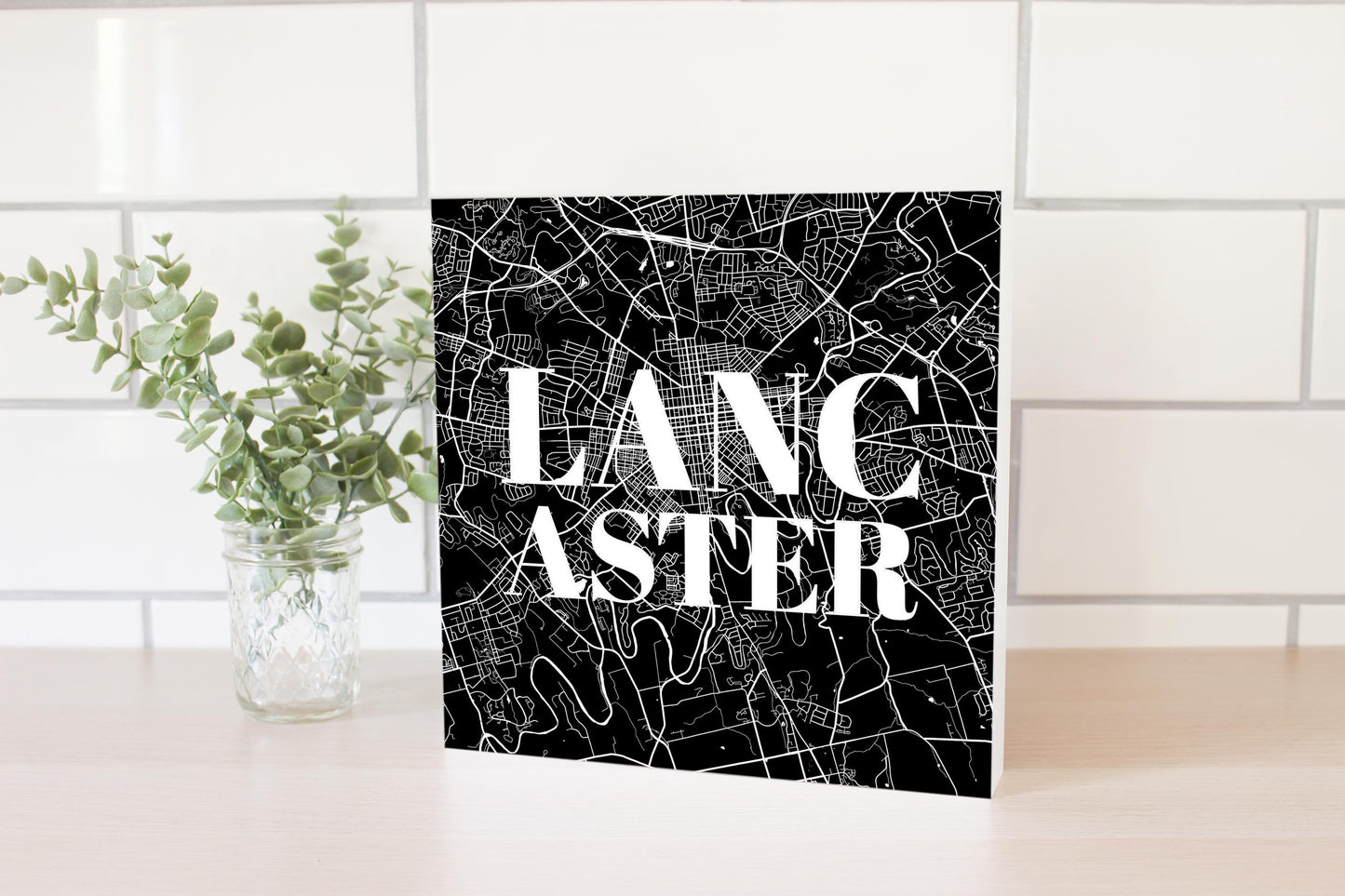 Minimalistic B&W Pennsylvania Lancaster Map | Wood Block | Eaches | Min 2