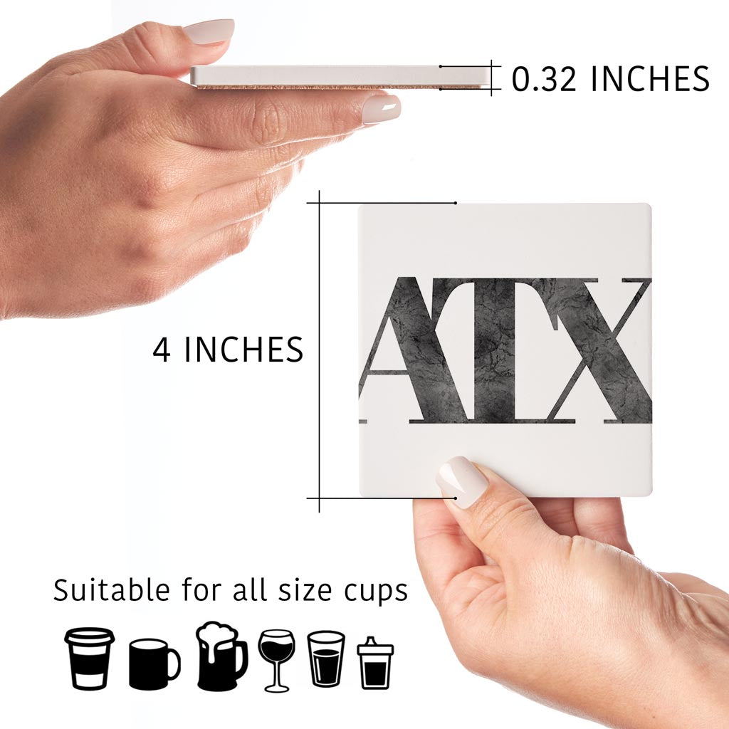 Minimalistic B&W Texas Austin White Initials | Absorbent Coasters | Set of 4 | Min 2