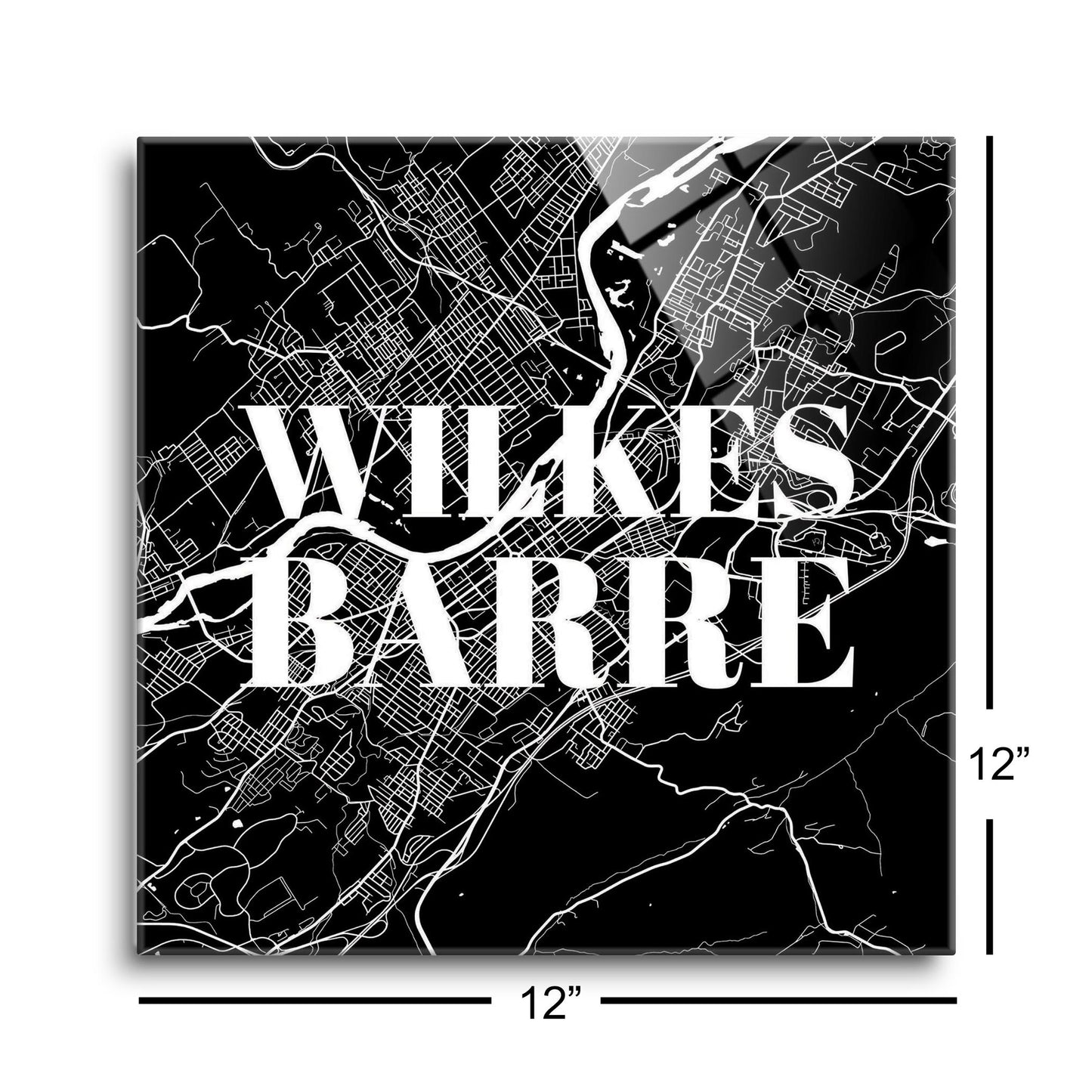 Minimalistic B&W Pennsylvania Wilkes Barre Map | Hi-Def Glass Art | Eaches | Min 1