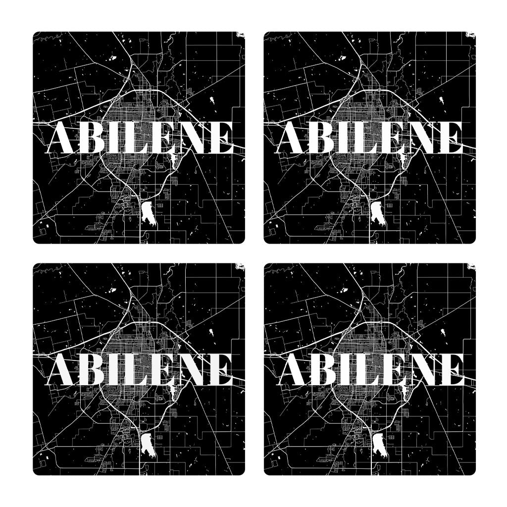 Minimalist B&W Texas Abilene Map | Absorbent Coasters | Set of 4 | Min 2