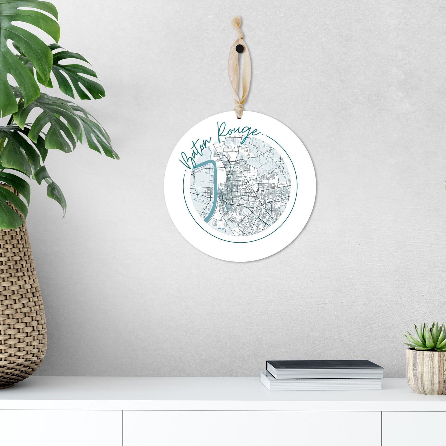 Blue White Baton Rouge Circle Map | Wood Ornament | Eaches | Min 1