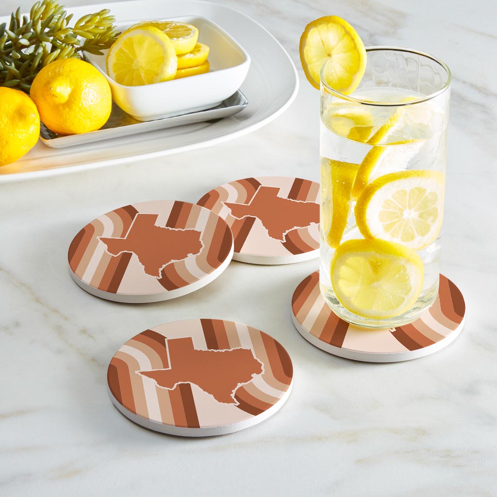 Modern Minimalist Texas State Shape Retro Lines | Absorbent Coasters | Set of 4 | Min 2