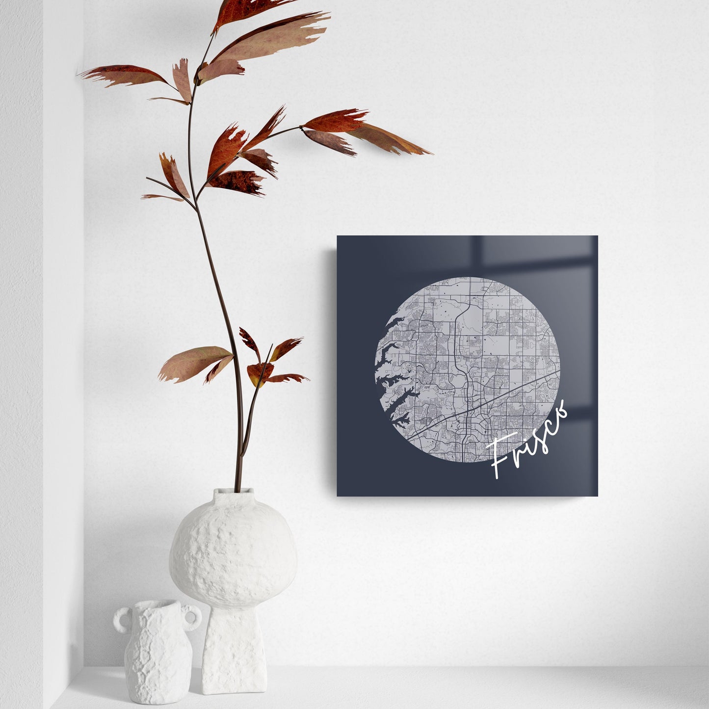 Modern Minimalist Texas Colors Frisco Circle Map | Hi-Def Glass Art | Eaches | Min 2