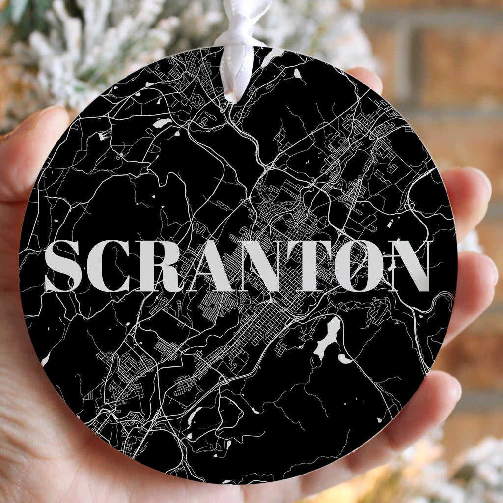 Minimalistic B&W Pennsylvania Scranton Map | Wood Ornament | Eaches | Min 6