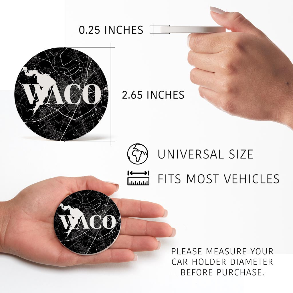 Minimalistic B&W Texas Waco Map | Absorbent Car Coasters | Set of 2 | Min 4