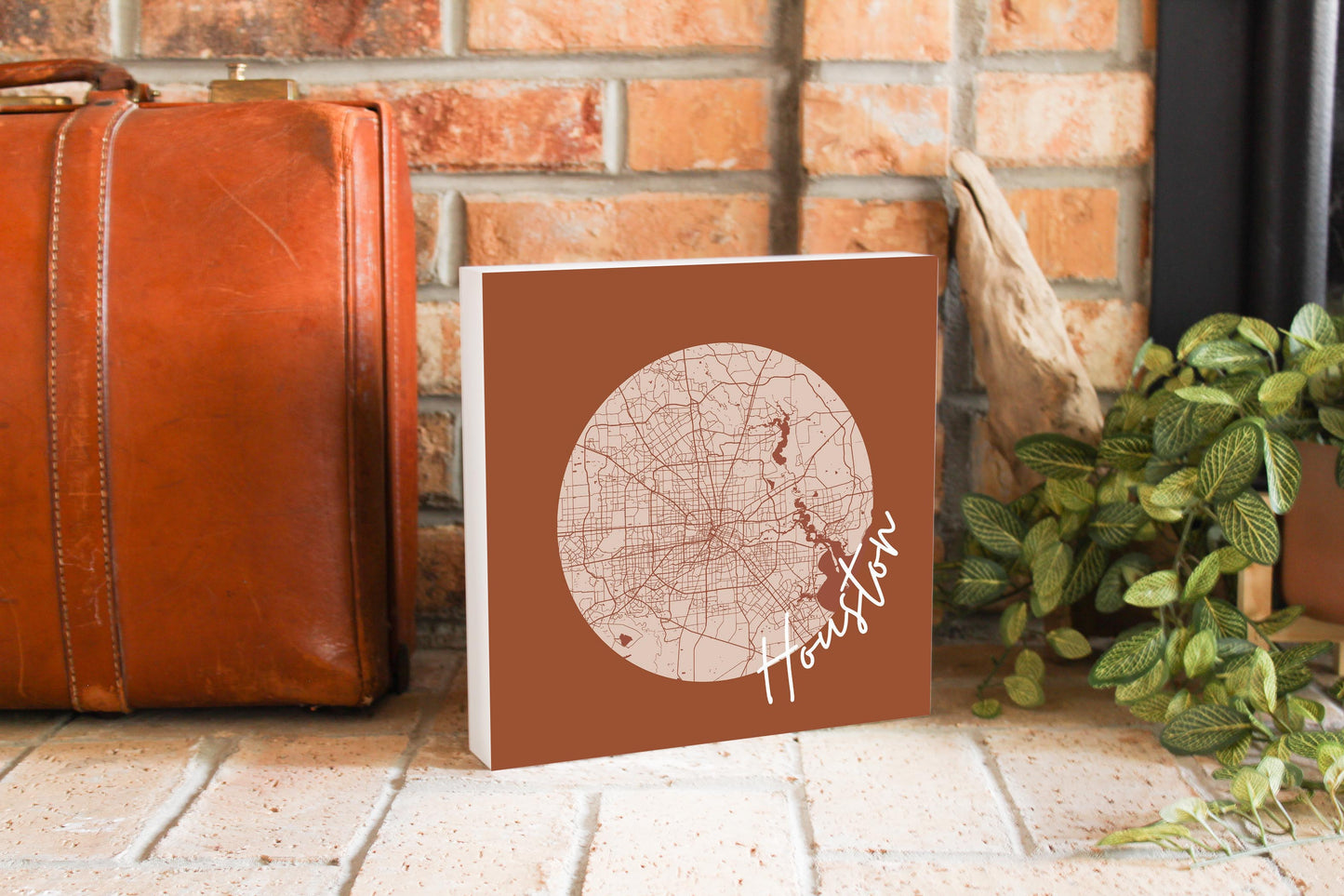 Modern Minimalist Houston Texas Map | Wood Block | Eaches | Min 2