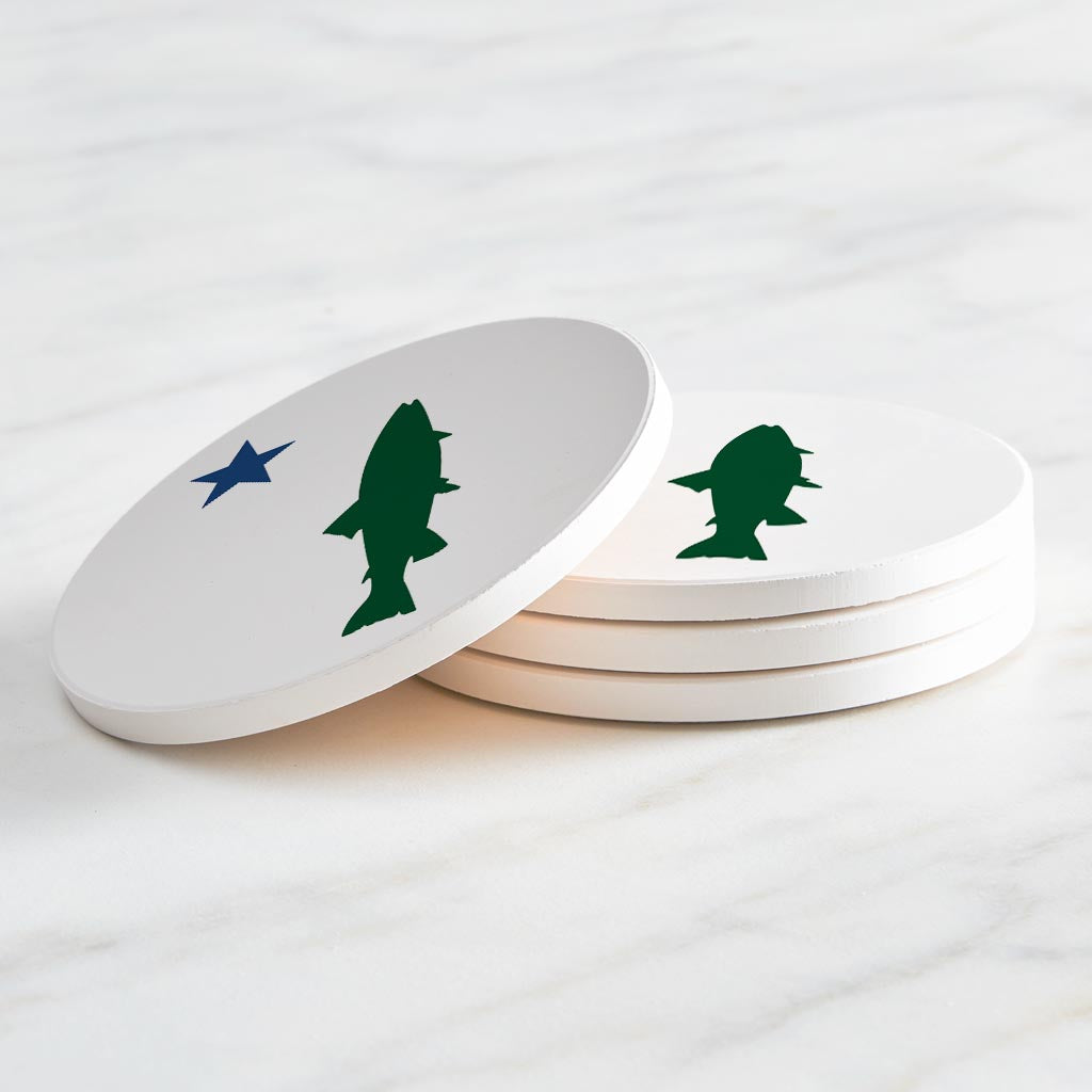 New England Star And Trout | Absorbent Coasters | Set of 4 | Min 2
