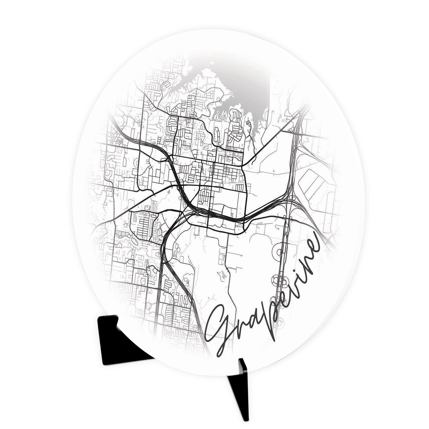 Minimalistic B&W Texas Grapevine Circle Map | Wood Sign | Eaches | Min 1