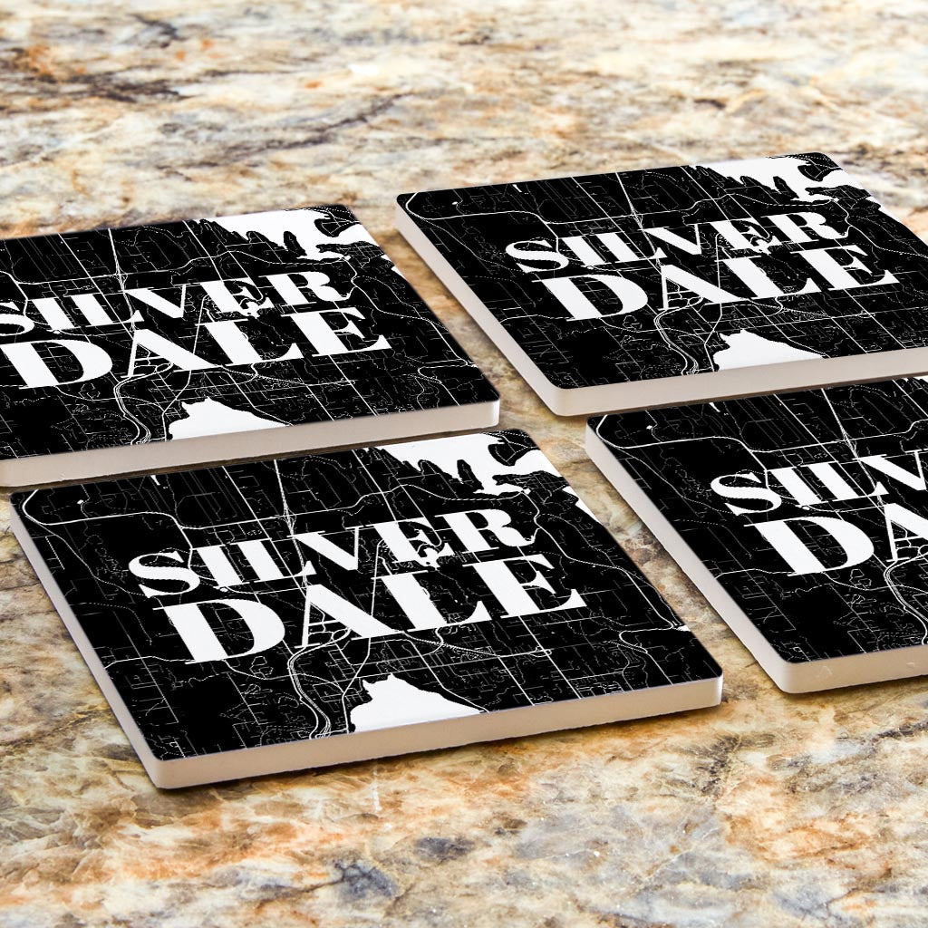 Minimalistic B&W Washington Silverdale Map | Absorbent Coasters | Set of 4 | Min 2