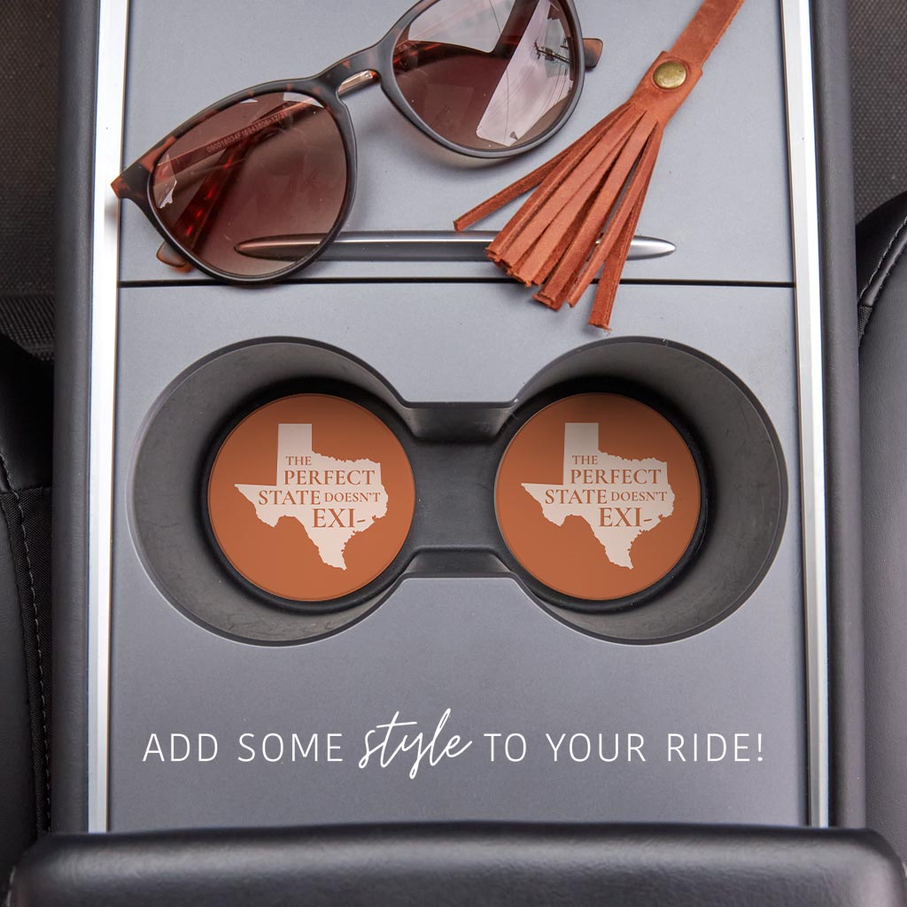 Modern Minimalist Texas Perfect State Doesnt Exi| Absorbent Car Coasters | Set of 2 | Min 4