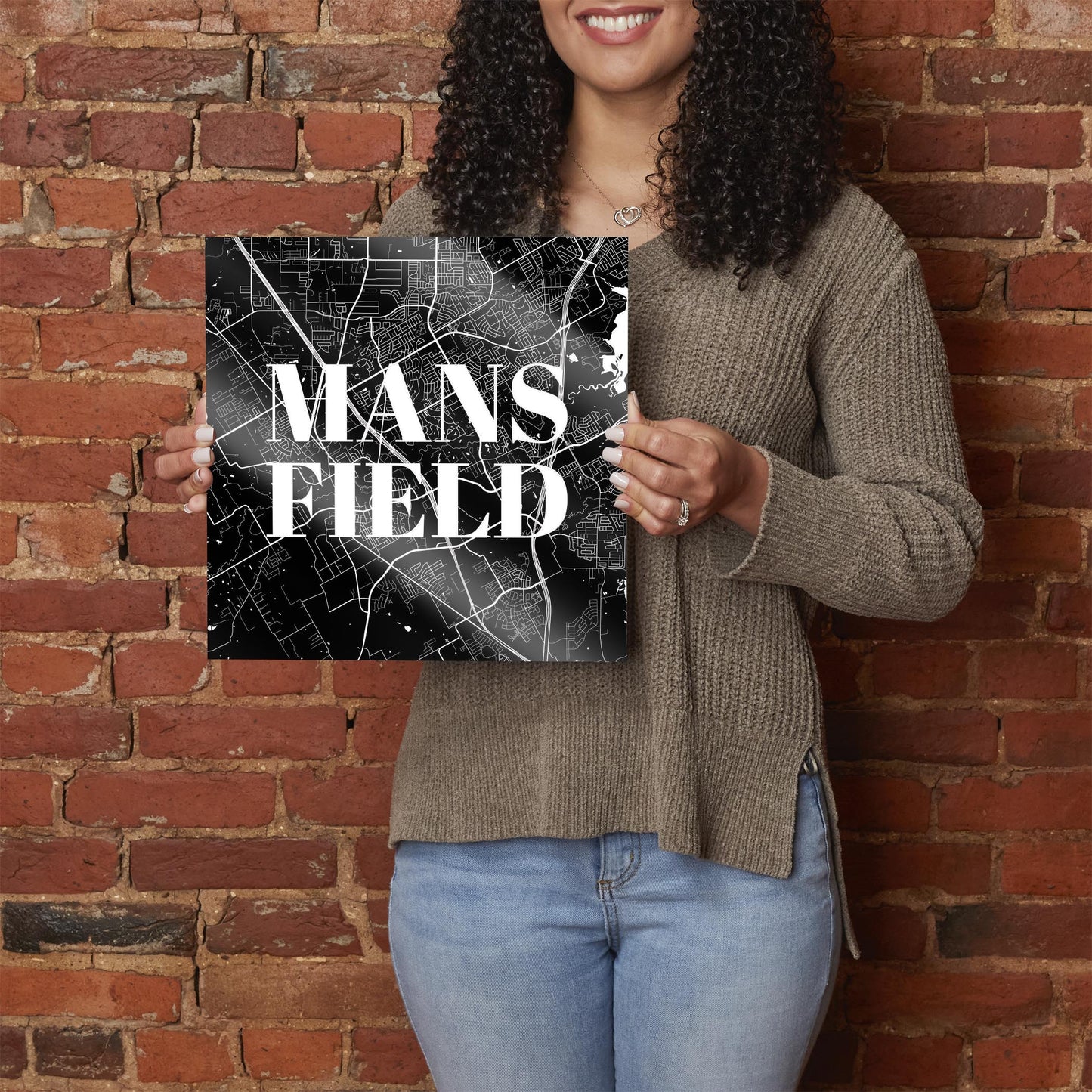Minimalistic B&W Texas Mansfield Map | Hi-Def Glass Art | Eaches | Min 1