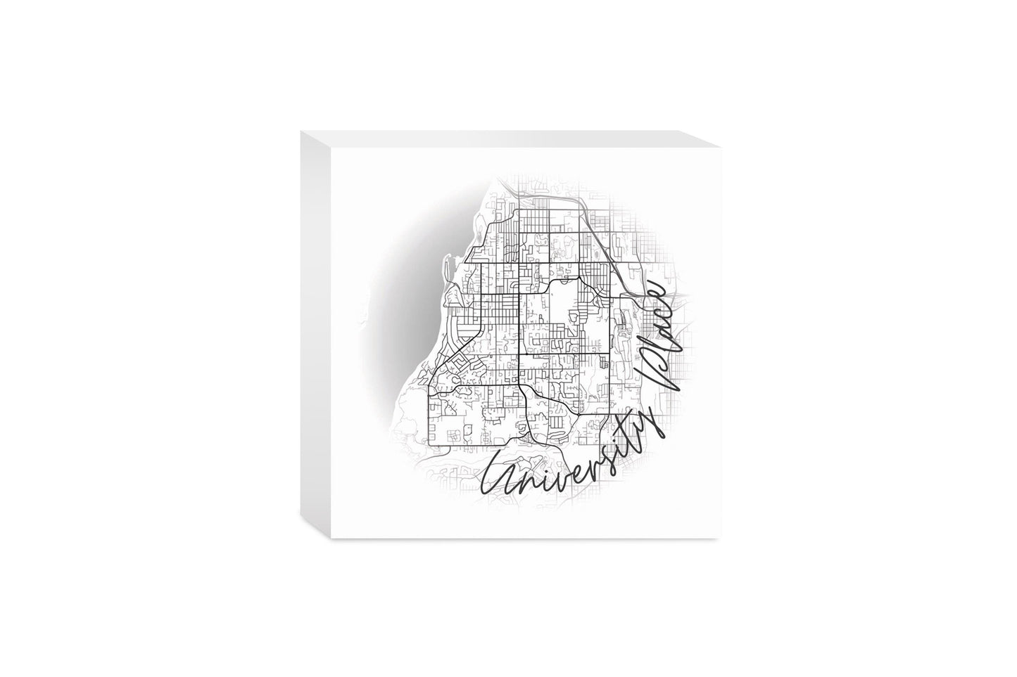 Minimalistic B&W Washington University Place Circle Map | Wood Block | Eaches | Min 4
