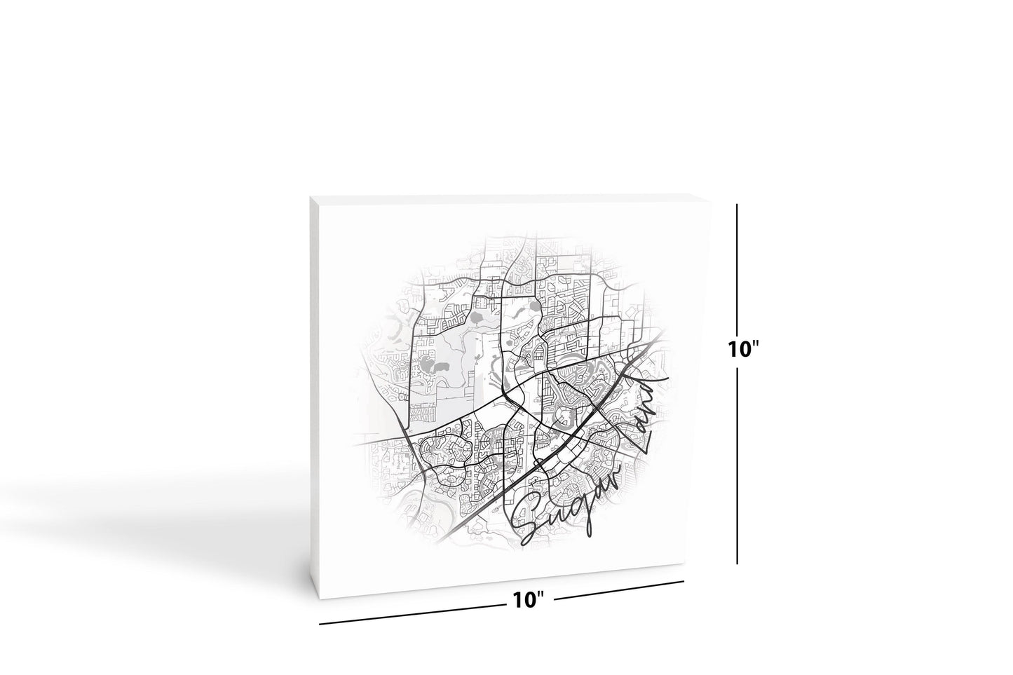 Minimalistic B&W Texas Sugarland Circle Map | Wood Block | Eaches | Min 2