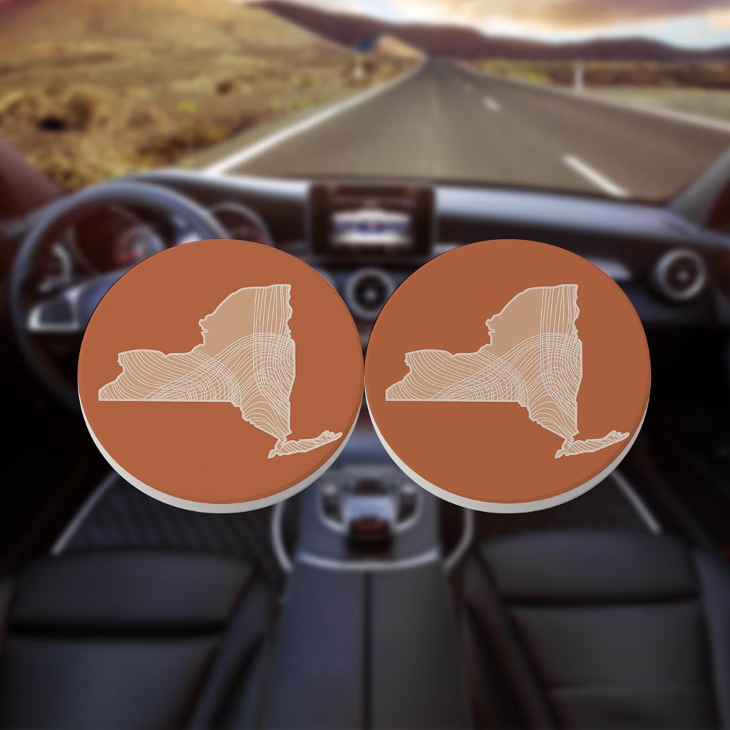 Modern Minimalist New York State Fluid Lines Dark | Absorbent Car Coasters | Set of 2 | Min 4
