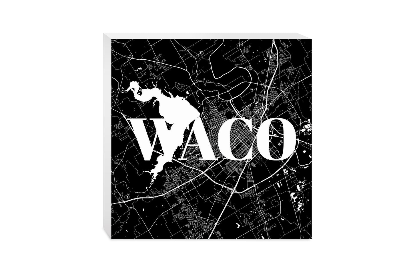 Minimalistic B&W Texas Waco Map | Wood Block | Eaches | Min 2