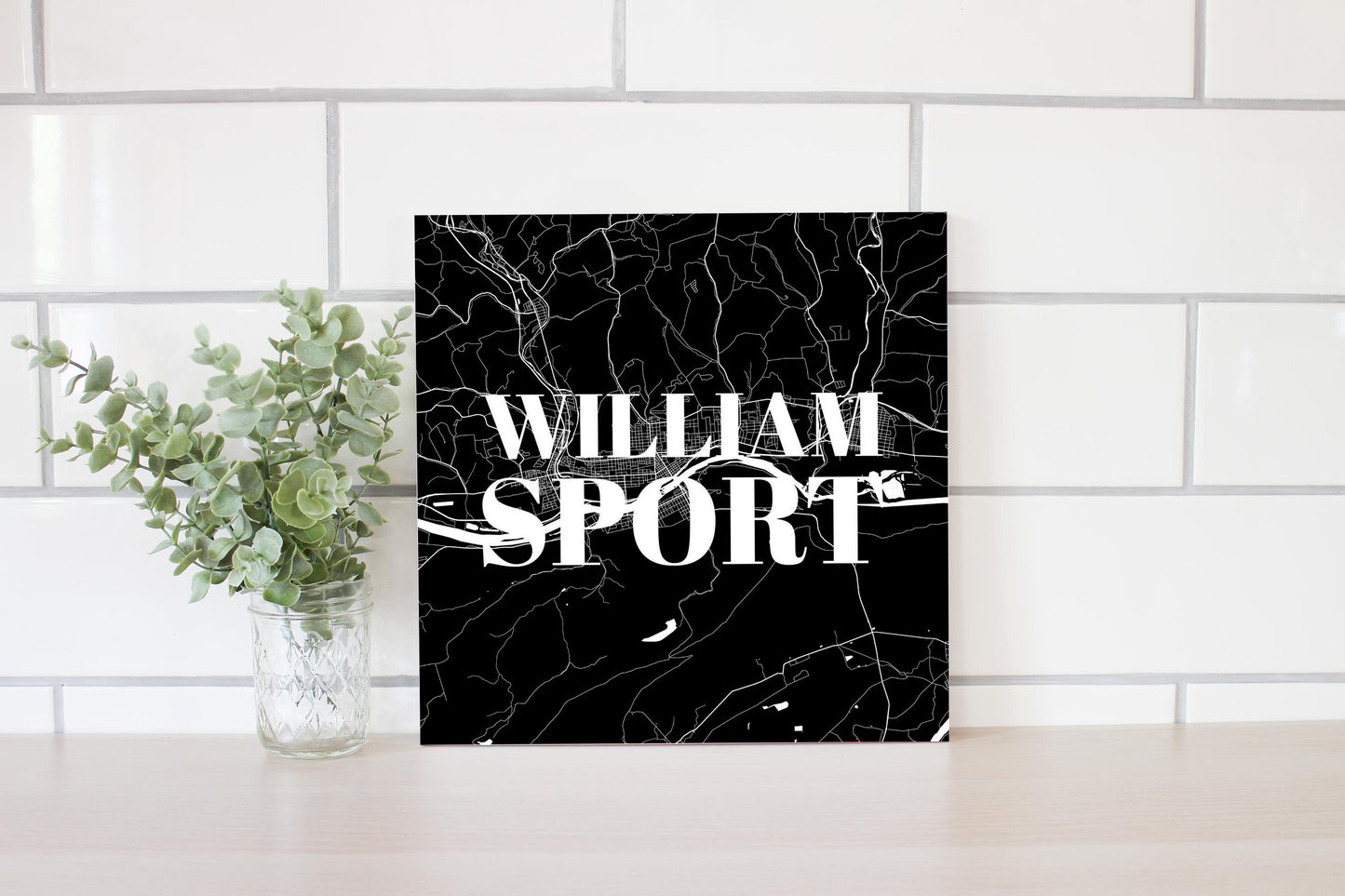 Minimalistic B&W Pennsylvania Williamsport Map | Wood Sign | Eaches | Min 2