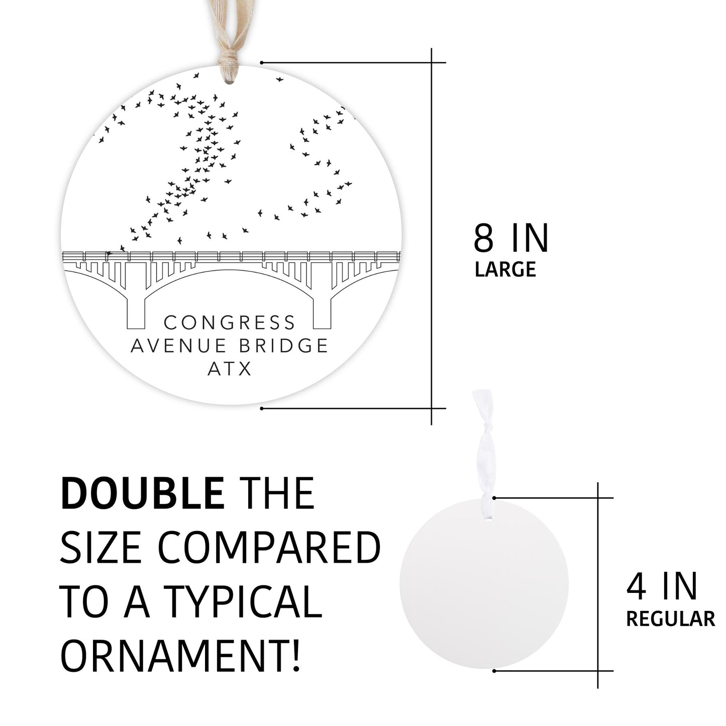 Minimalist B&W Texas Austin Congress Avenue Bridge | Wood Ornament | Eaches | Min 1