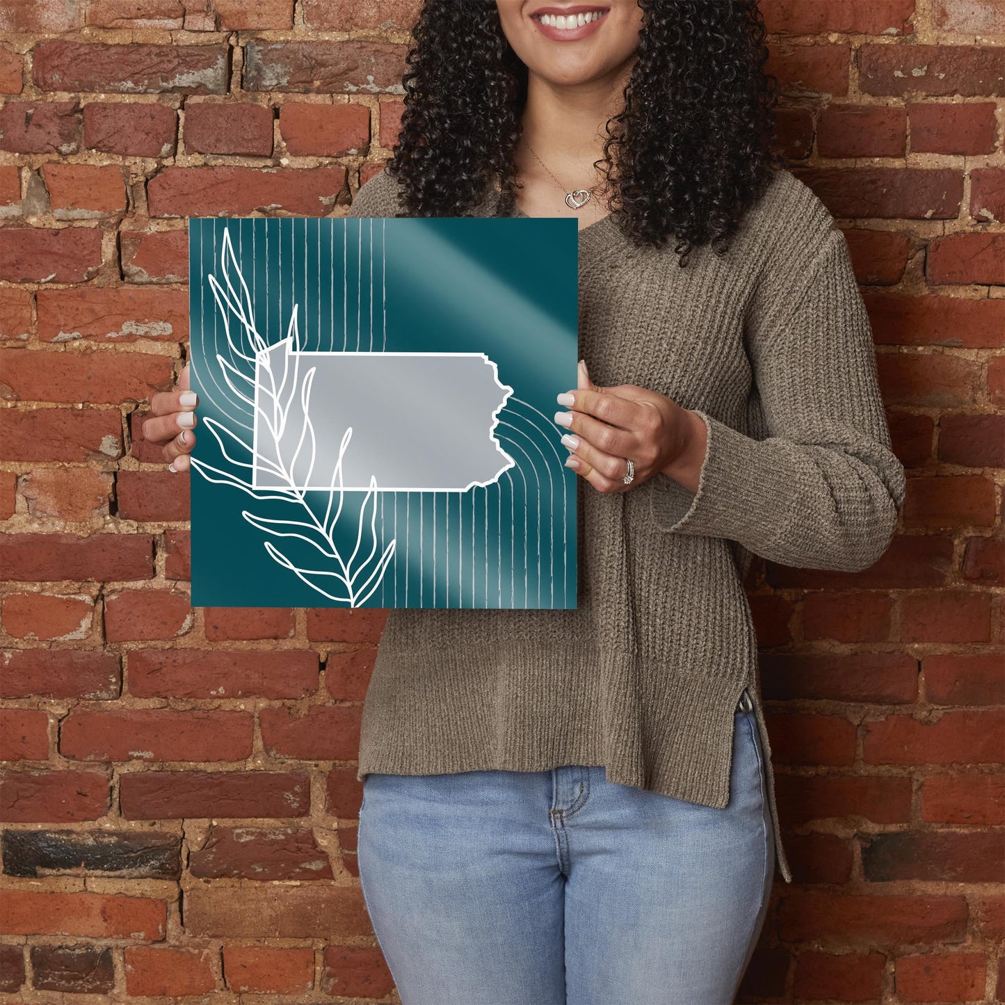 Modern Minimalist Pennsylvania Shape With Leaf | Hi-Def Glass Art | Eaches | Min 1