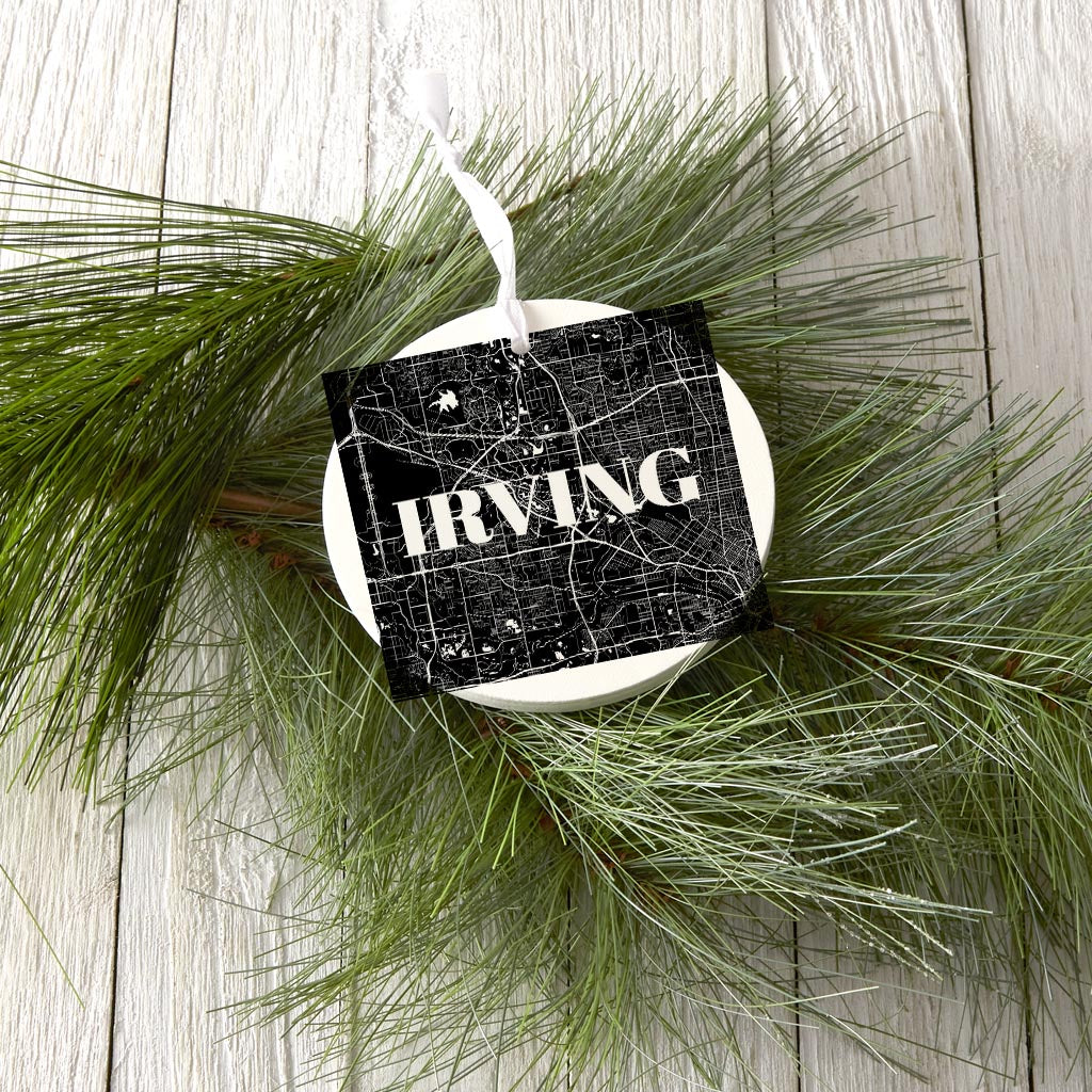 Minimalistic B&W Texas Irving Map | Wood Ornament | Eaches | Min 6