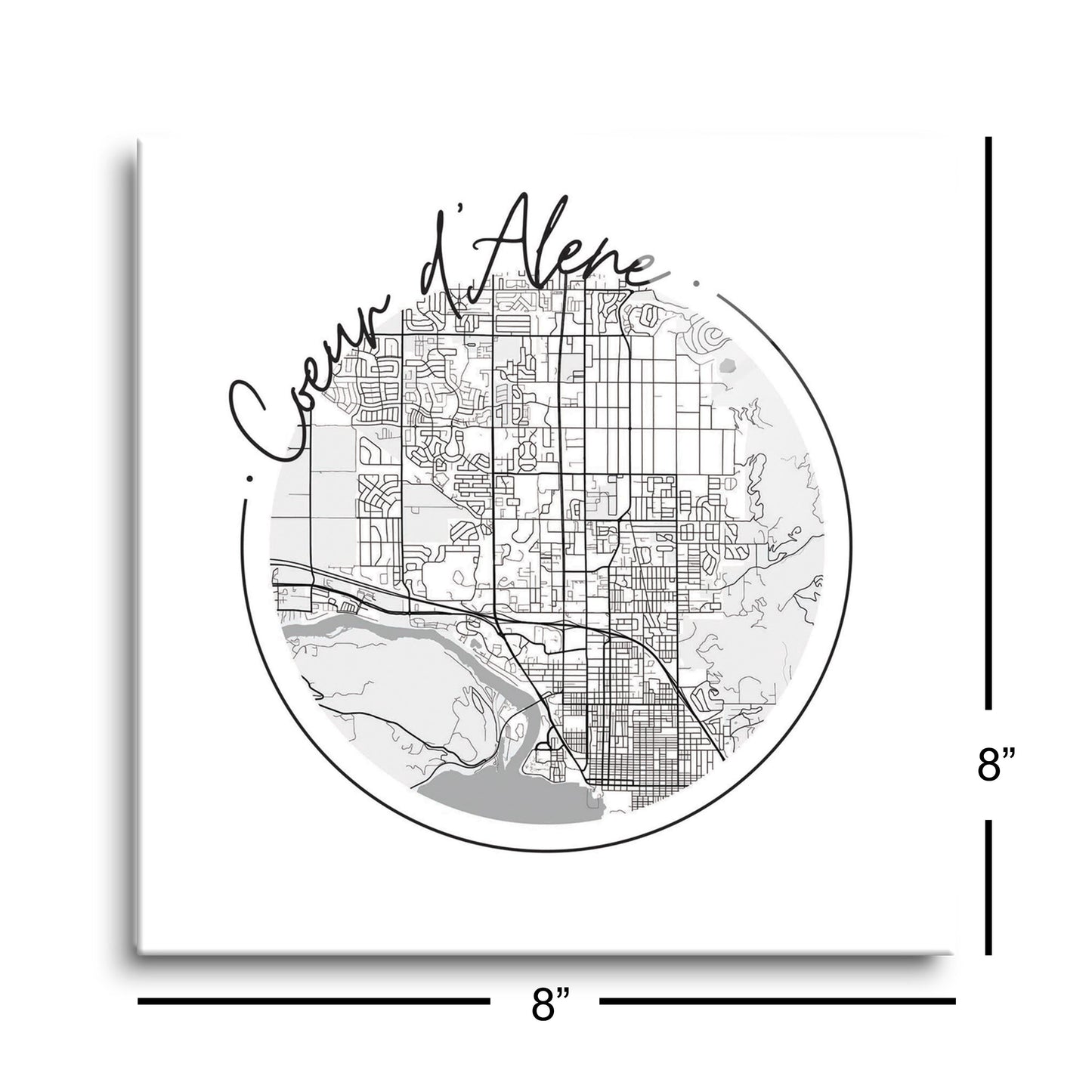 Minimalist B&W Idaho Coeur Dalene Circle Map | Hi-Def Glass Art | Eaches | Min 2