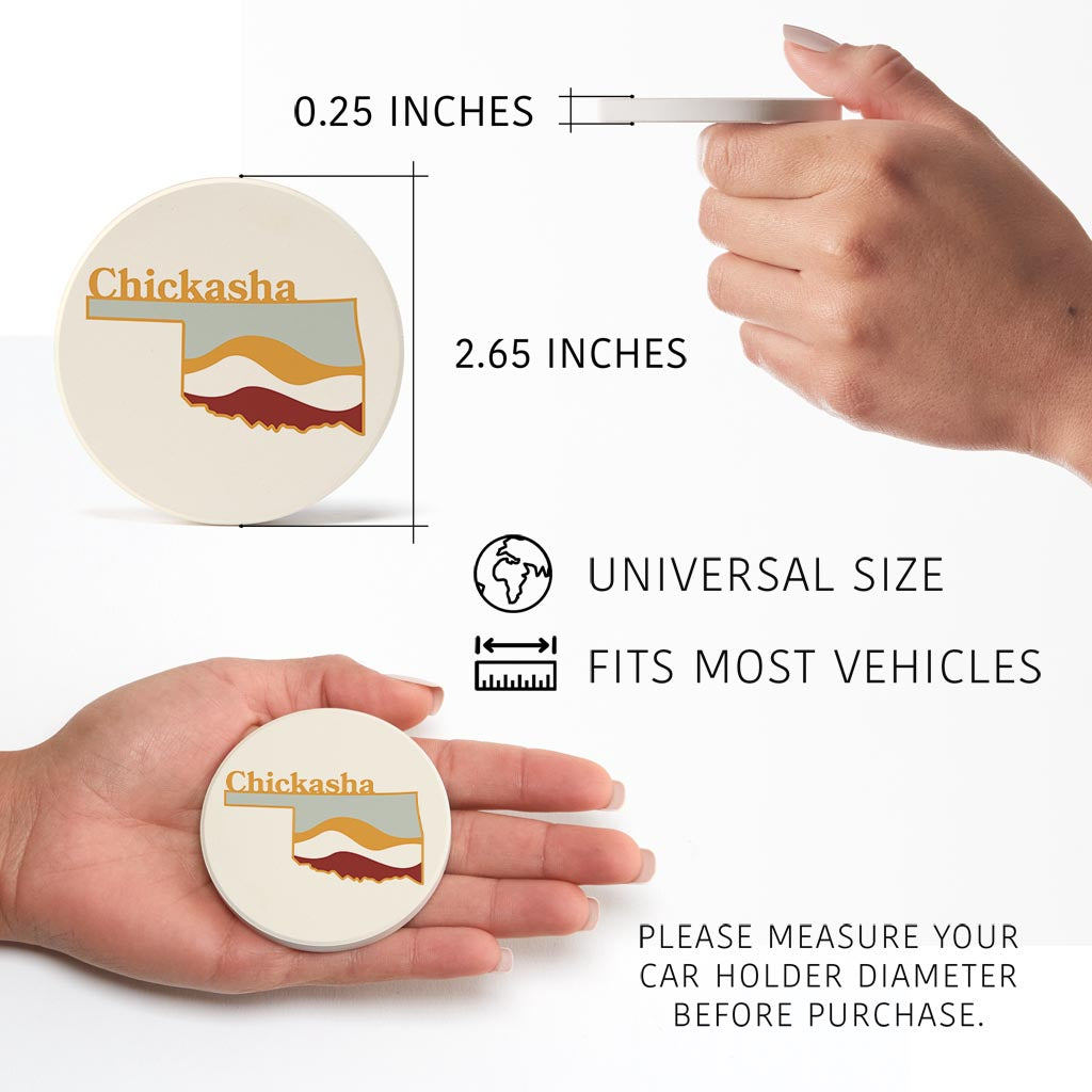Modern Minimalist Oklahoma State Chickasha | Absorbent Car Coasters | Set of 2 | Min 4