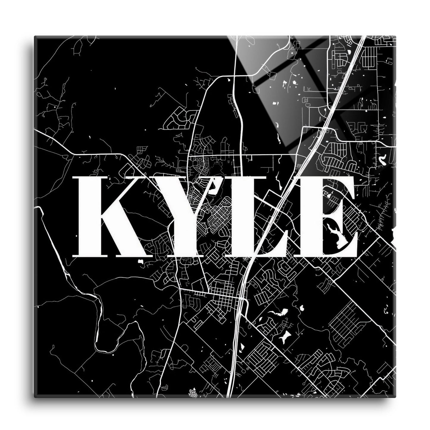 Minimalistic B&W Texas Kyle Map | Hi-Def Glass Art | Eaches | Min 1