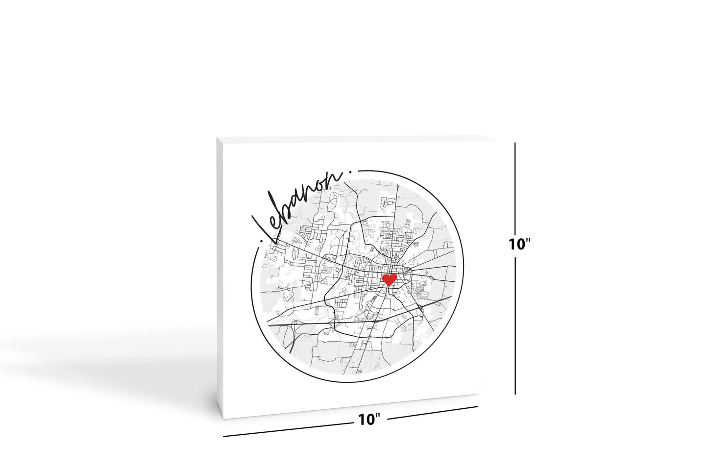 Minimalist B&W Tennessee Lebanon Circle Map Heart | Wood Block | Eaches | Min 2