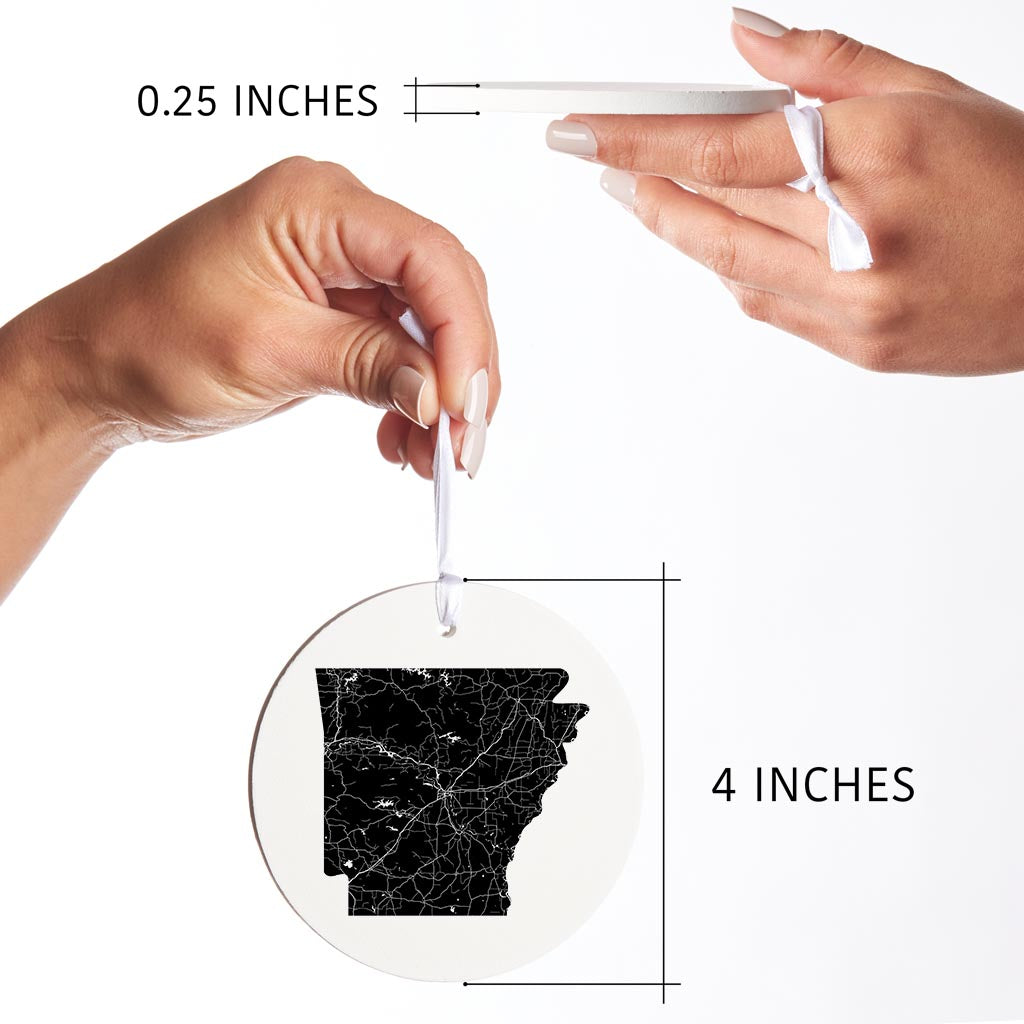 B&W Minimalist Arkansas Map | Wood Ornament | Eaches | Min 6