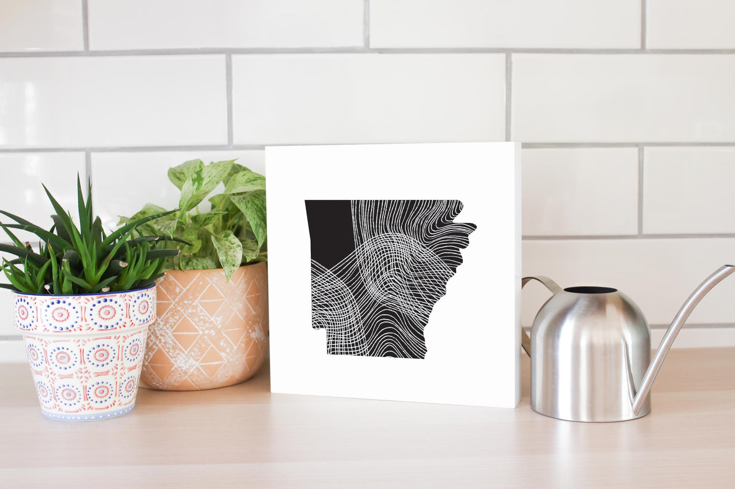 B&W Minimalist Arkansas Fluid Lines | Wood Block | Eaches | Min 2