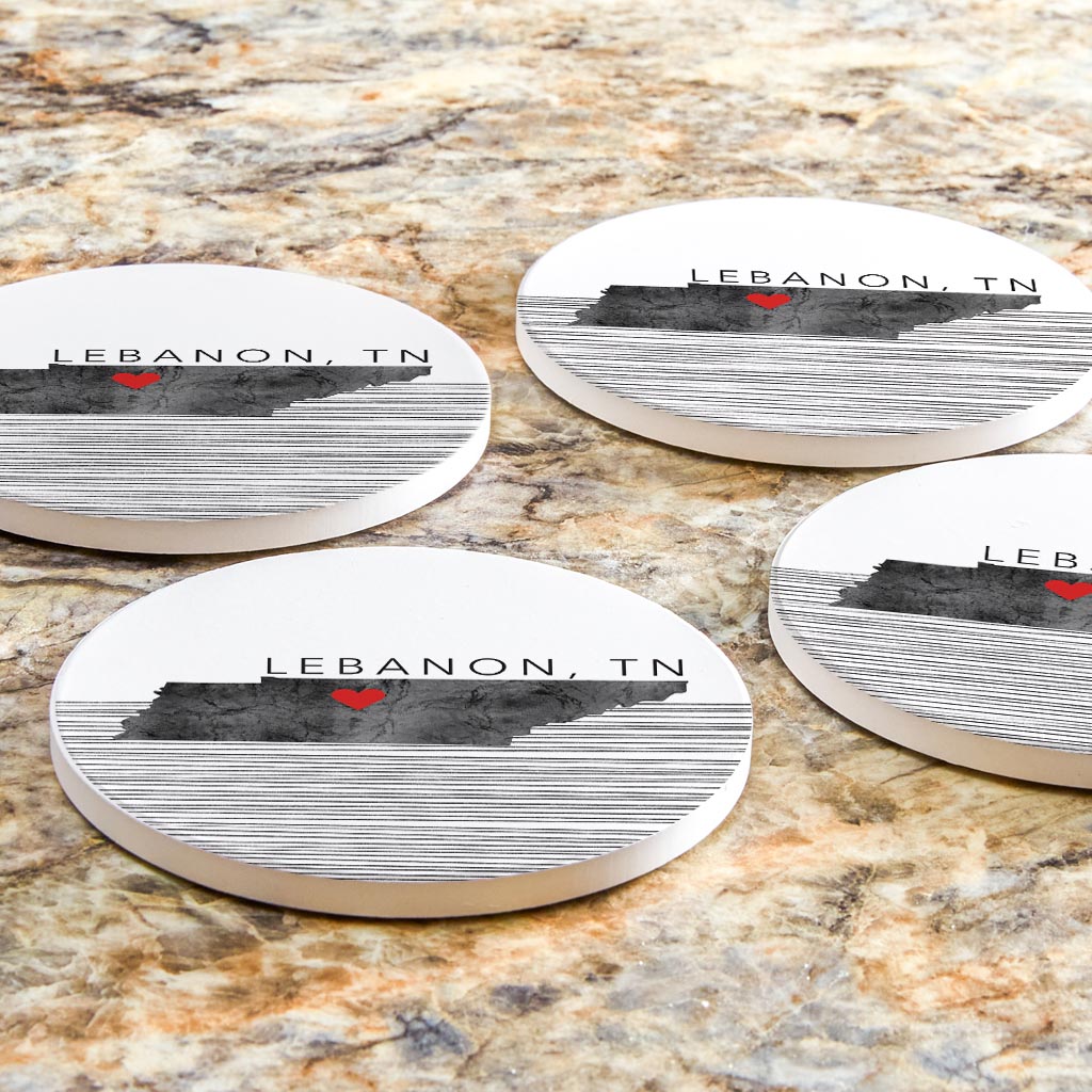 Minimalist B&W Tennessee State Lebanon Heart | Absorbent Coasters | Set of 4 | Min 2
