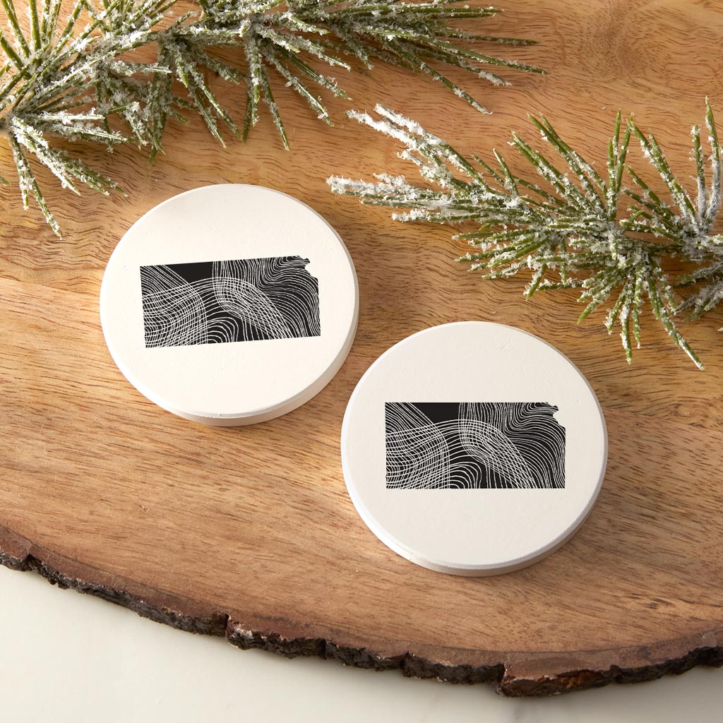 Minimalist B&W Kansas State Shape | Absorbent Car Coasters | Set of 2 | Min 4