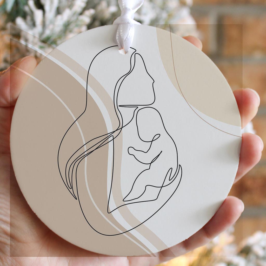 Modern Minimalist Mothers Day Mom Baby | Wood Ornament | Eaches | Min 6