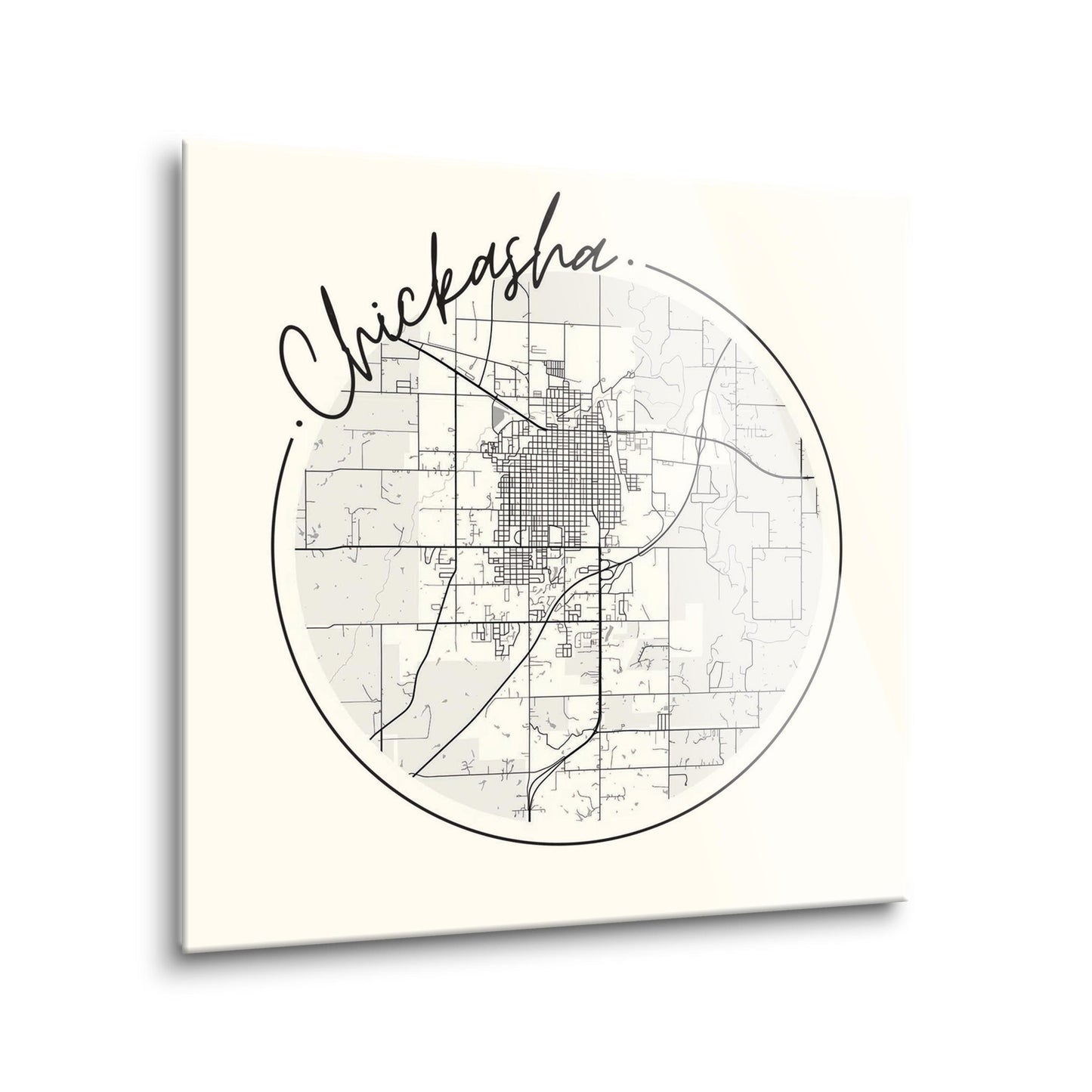 Modern Minimalist Oklahoma Chickasha Map | Hi-Def Glass Art | Eaches | Min 2