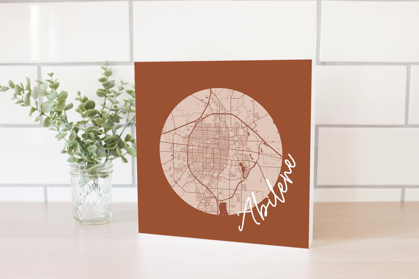 Modern Minimalist Texas Abilene Circle Map | Wood Block | Eaches | Min 2