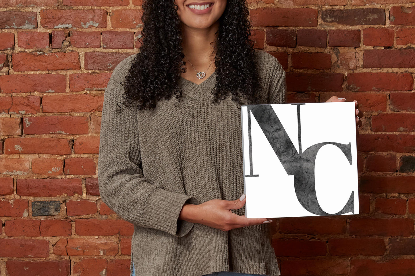 Minimalistic B&W North Carolina White Initials | Wood Block | Eaches | Min 2