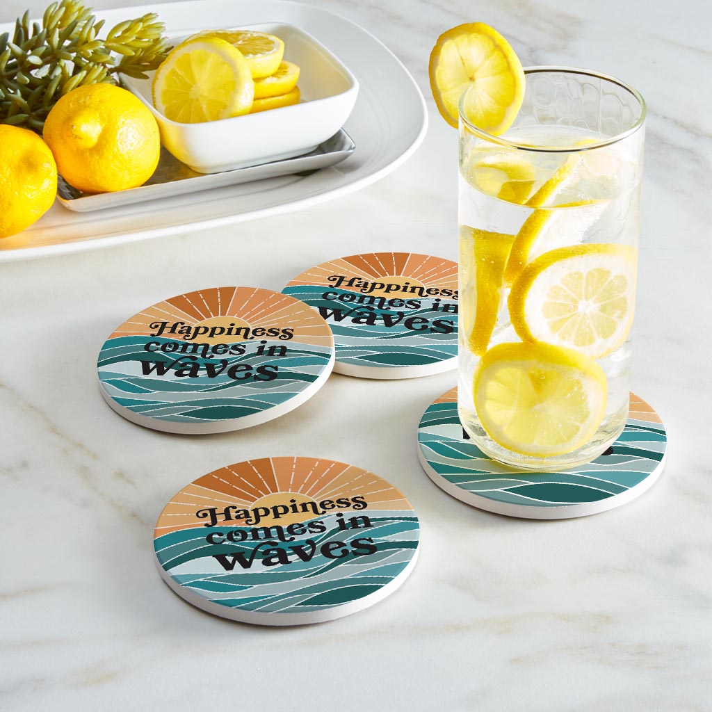 Happiness Comes In Waves| Absorbent Coasters | Set of 4 | Min 2