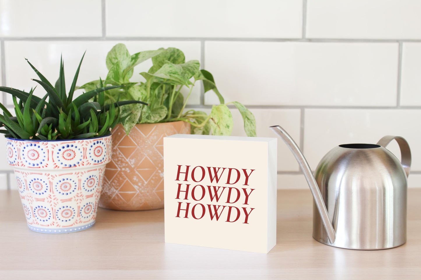 Modern Minimalist Texas Howdy | Wood Block | Eaches | Min 4