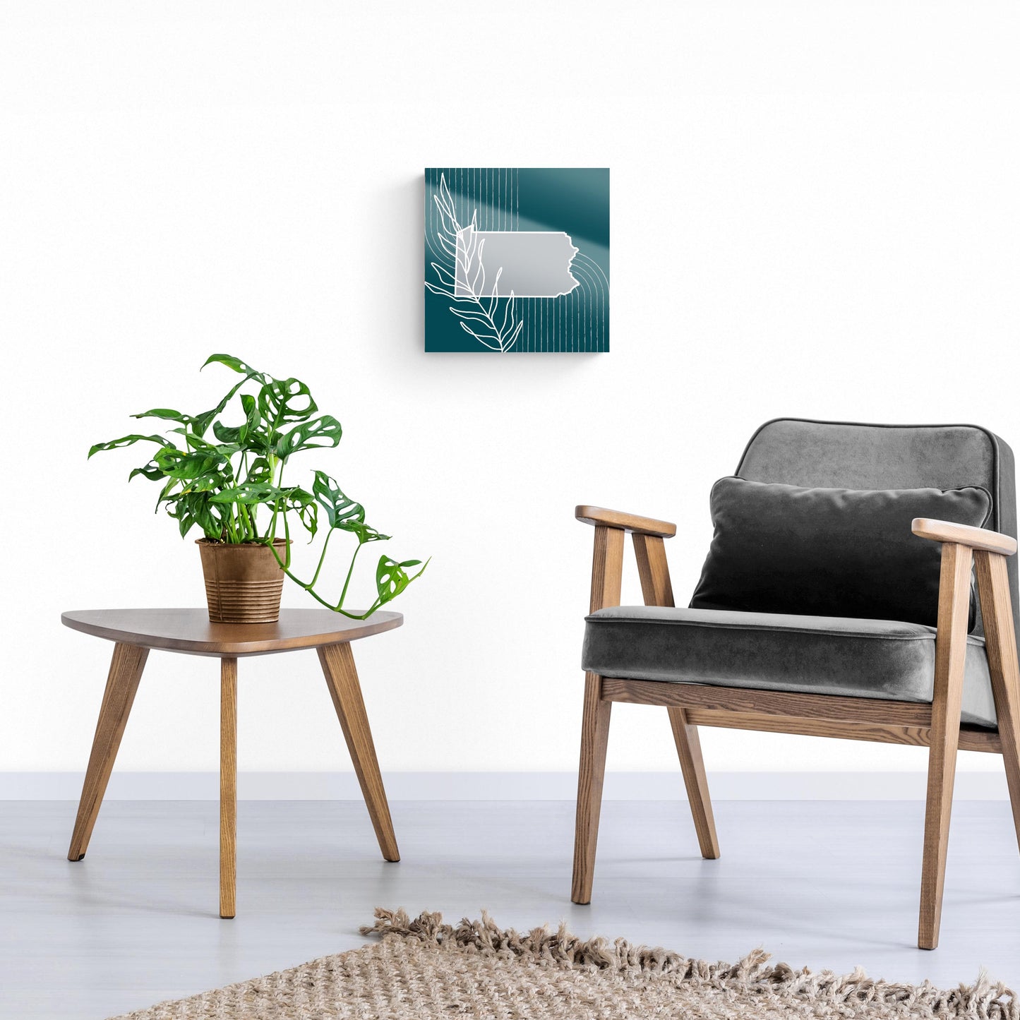 Modern Minimalist Pennsylvania Shape With Leaf | Hi-Def Glass Art | Eaches | Min 1