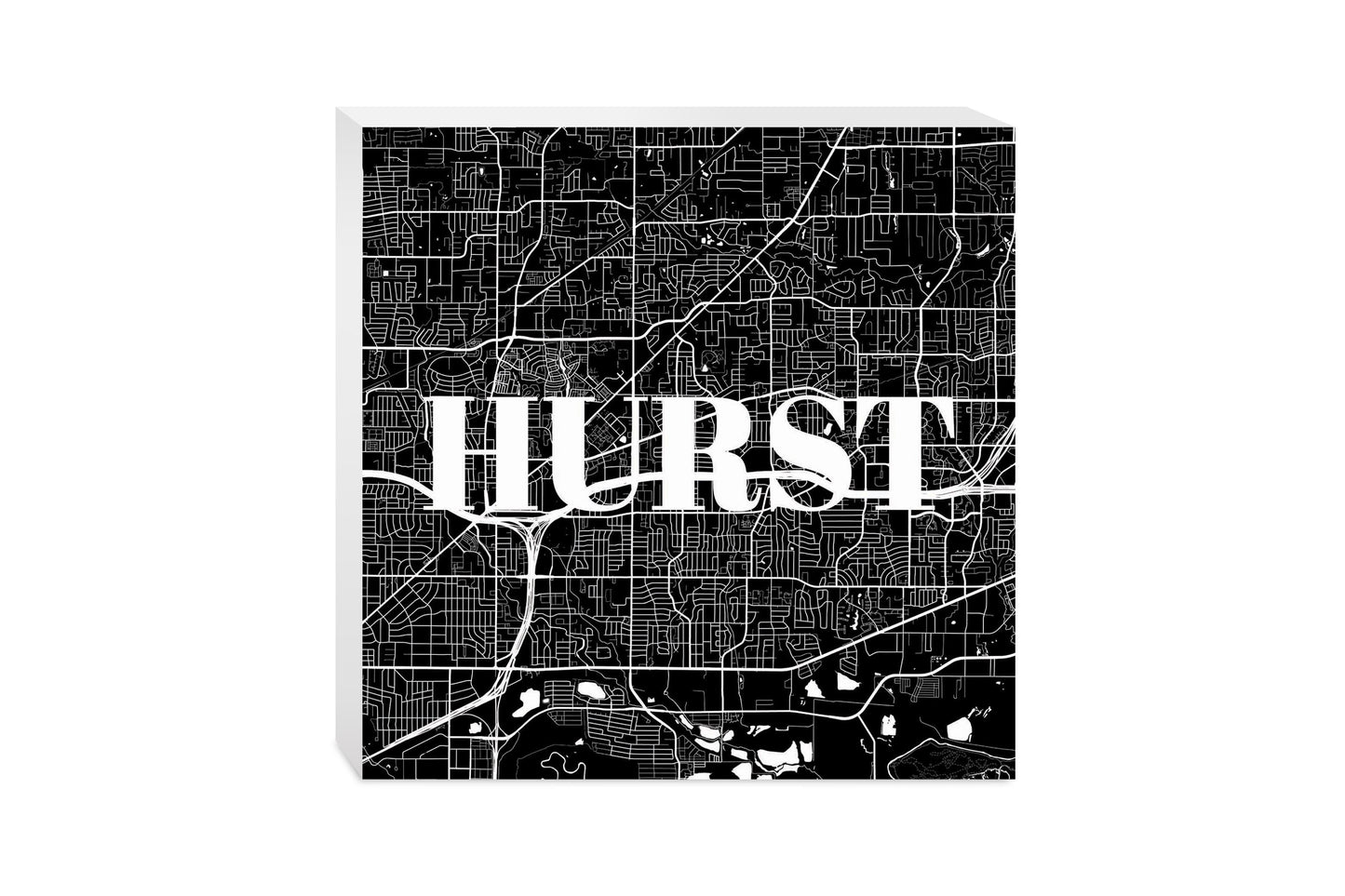 Minimalistic B&W Texas Hurst Map | Wood Block | Eaches | Min 2
