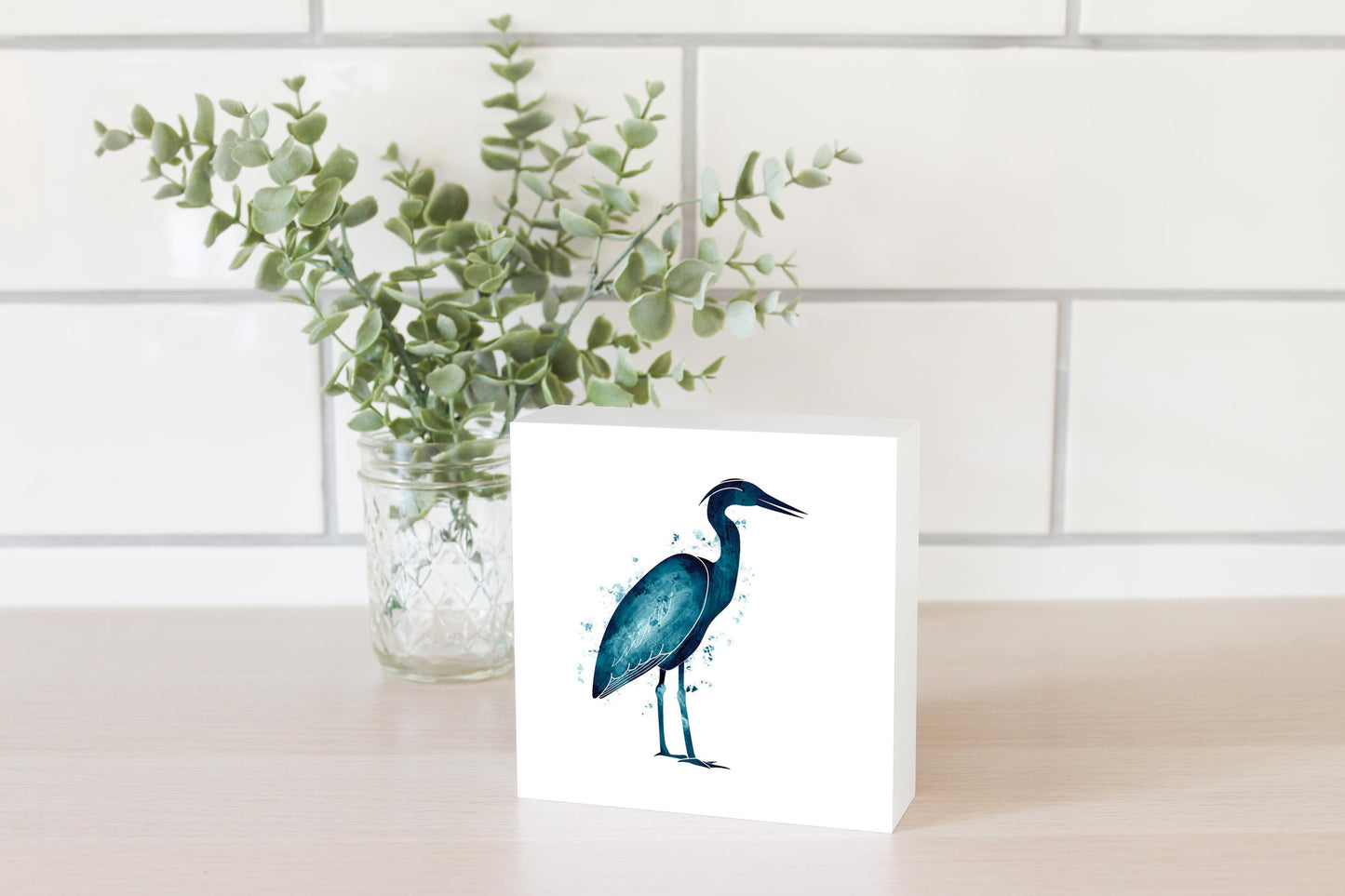 New England Water Color Heron | Wood Block | Eaches | Min 4