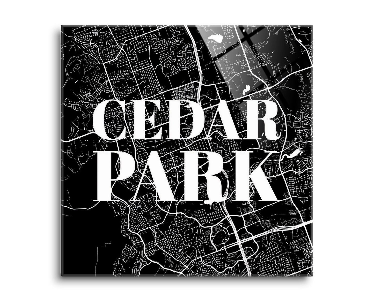 Minimalistic B&W Texas Cedar Park Map | Hi-Def Glass Art | Eaches | Min 2