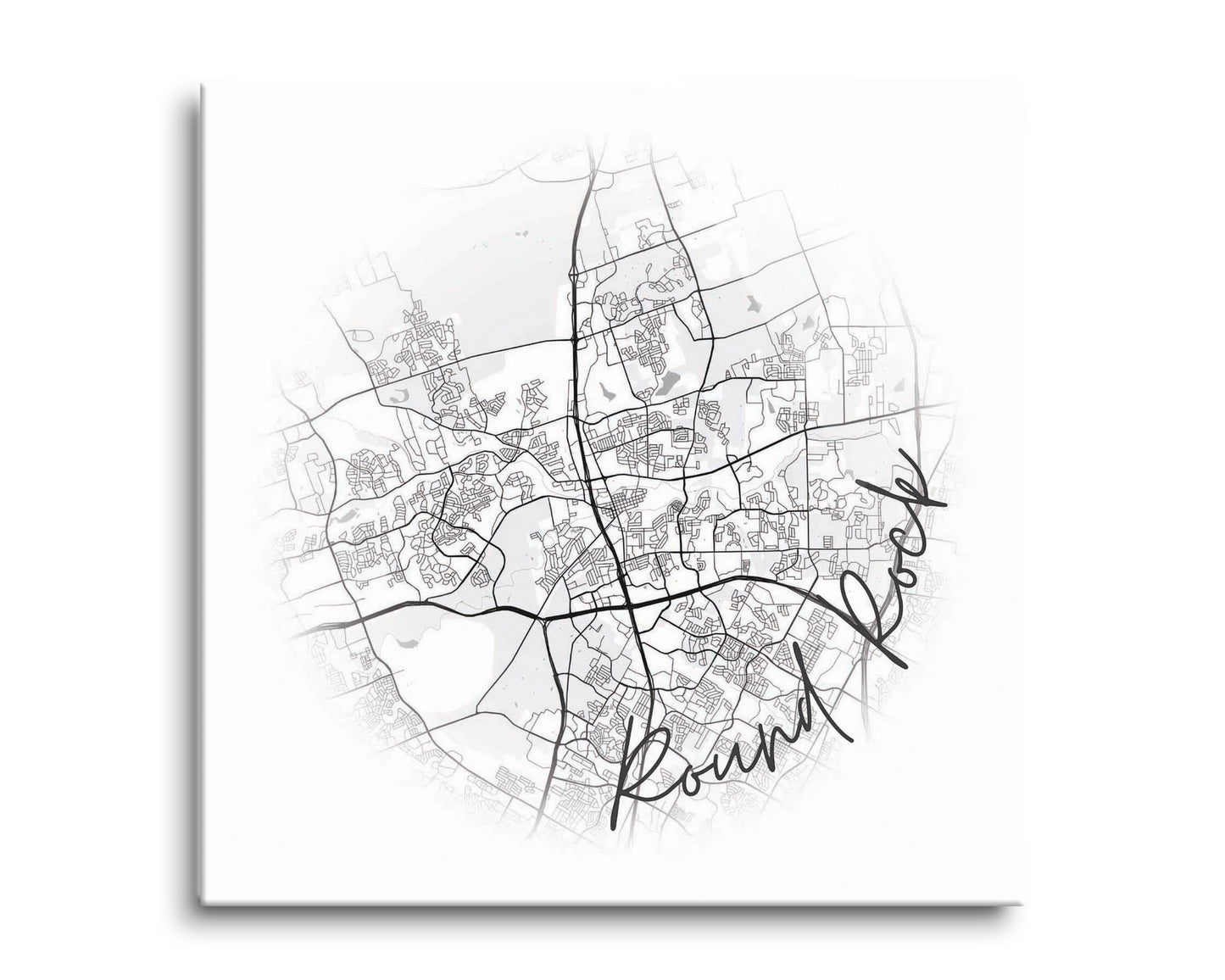 Minimalistic B&W Texas Round Rock Circle Map | Hi-Def Glass Art | Eaches | Min 2