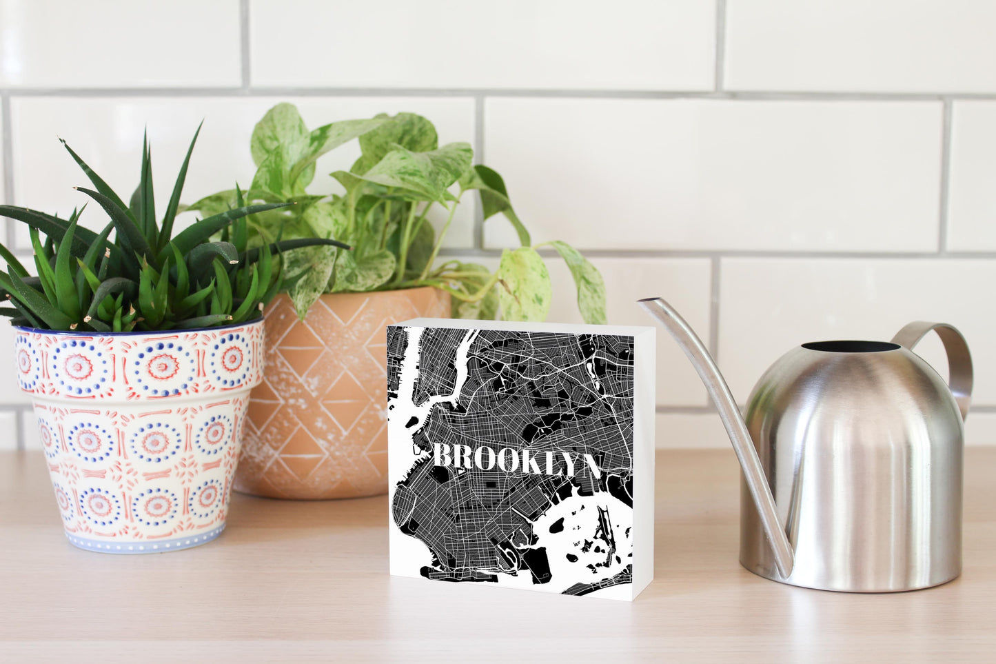 Minimalistic B&W New York Brooklyn Map | Wood Block | Eaches | Min 4