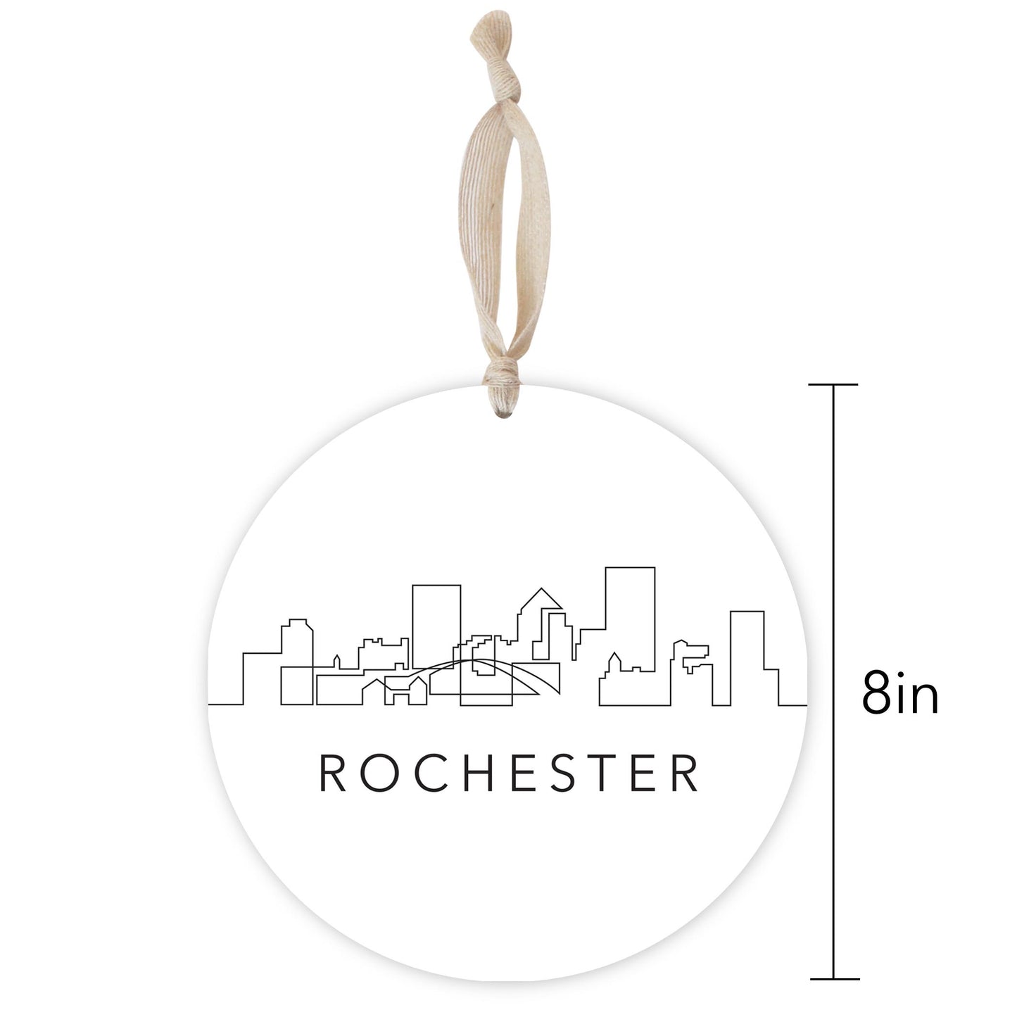 Minimalistic B&W New York Rochester Skyline | Wood Ornament | Eaches | Min 1