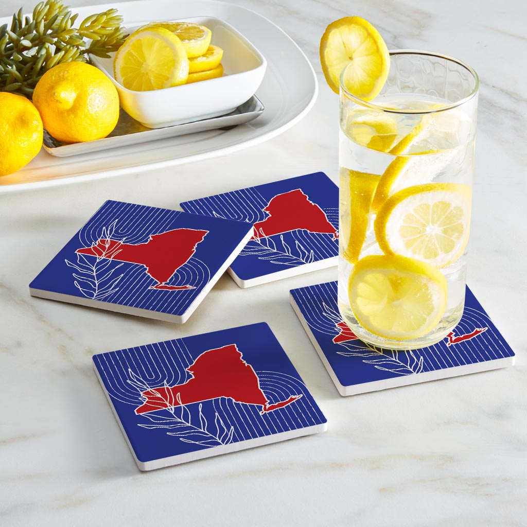 Red White And Blue New York State Retro Thin Lines | Absorbent Coasters | Set of 4 | Min 2