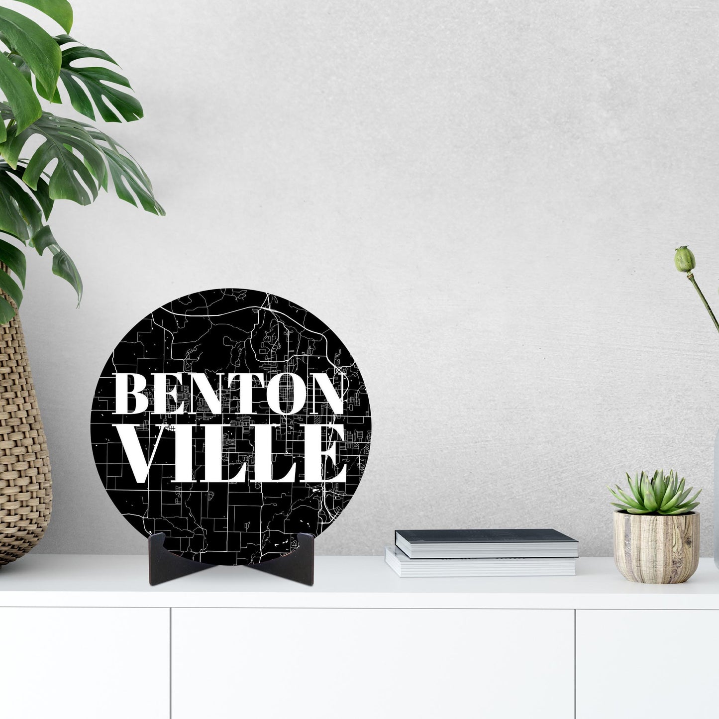 Minimalist B&W Arkansas Bentonville Map | Wood Sign | Eaches | Min 1