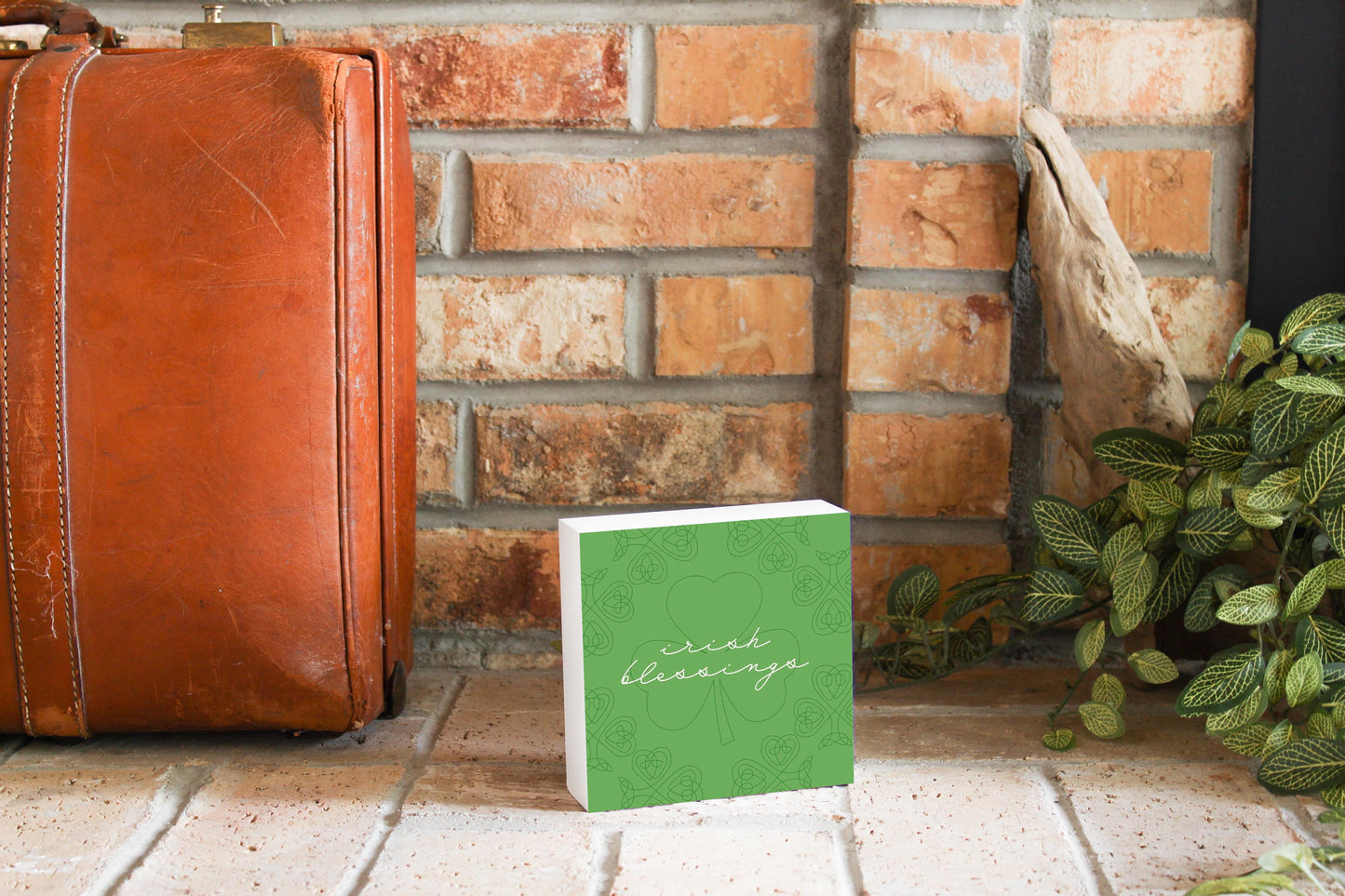 Light Green Shamrock Irish Blessings | Wood Block | Eaches | Min 4